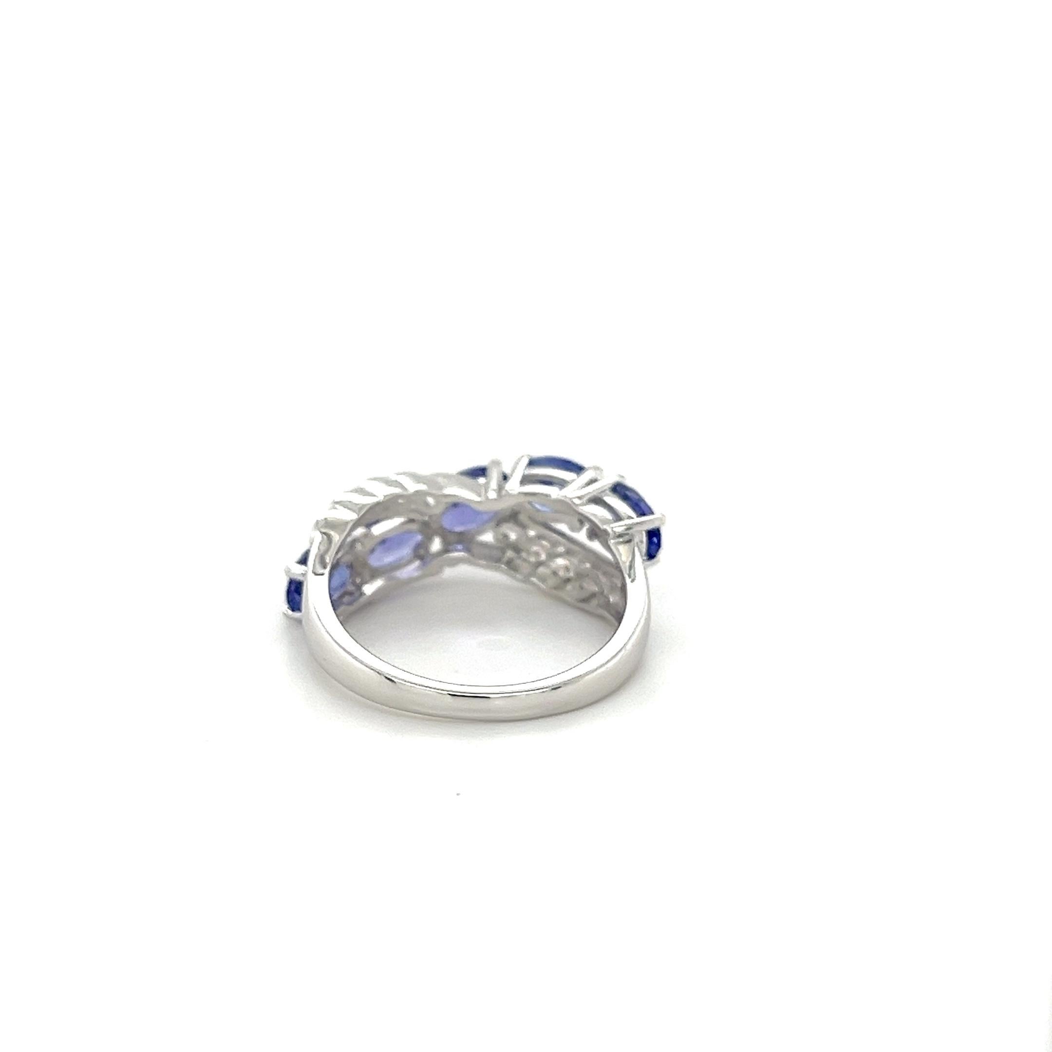 Anillo de tanzanita natural talla oval AAA - Plata de ley - Anillo de Piedra de Nacimiento de Diciembre Art Decó en venta