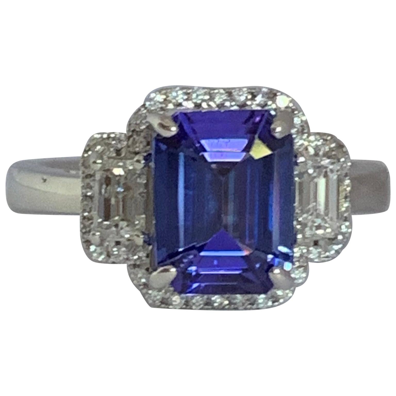 Natural AAA Quality Tanzanite and Diamond Ring For Sale