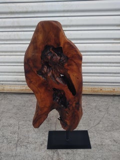 21" Natural Abstract Burl wood Sculpture on Metal Stand
