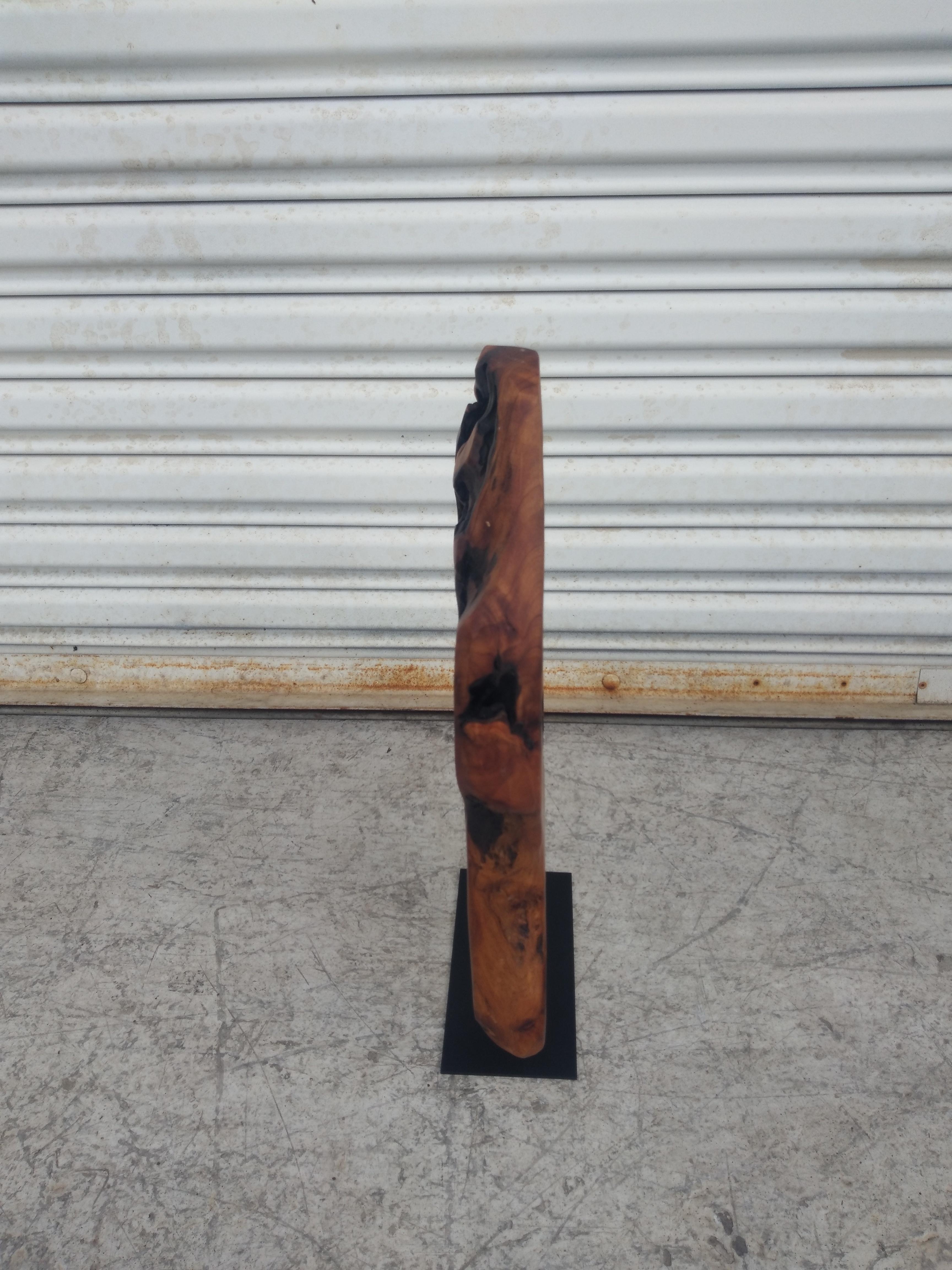 Americano Scultura astratta naturale in legno di radica su supporto in metallo in vendita