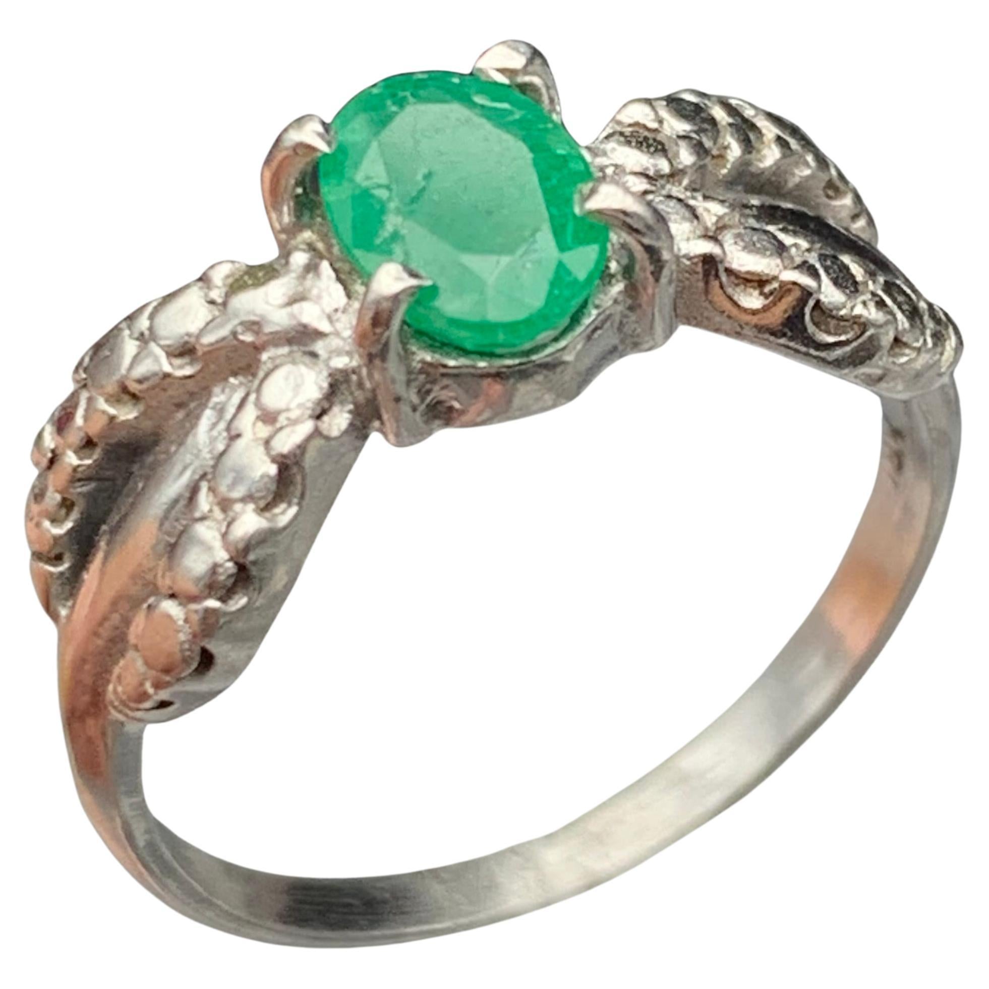 Natural Afghan Green Emerald Oval Cut Ring in 925 Sterling Silver Handmade Jewel For Sale