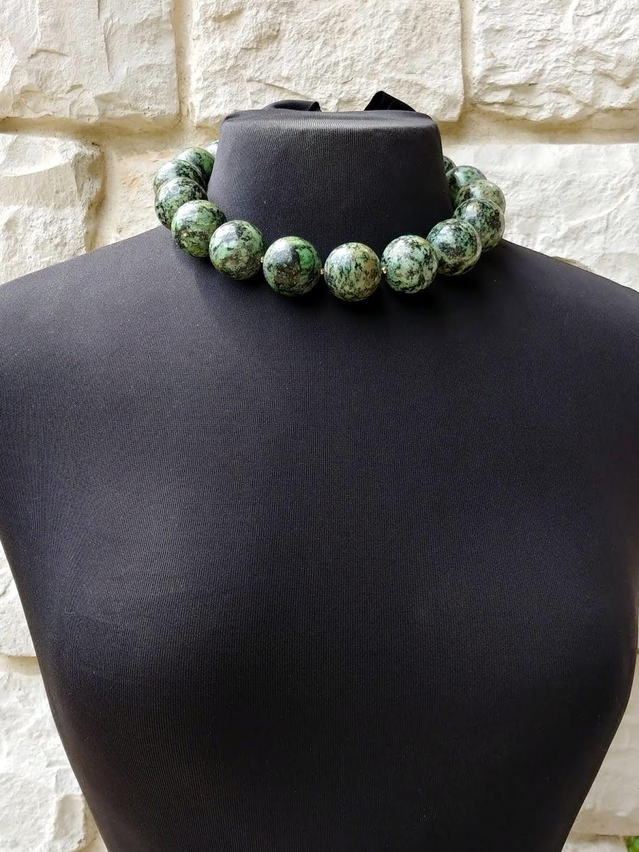 Women's Natural African Turquoise Necklace, Huge Turquoise Round Beads 25mm