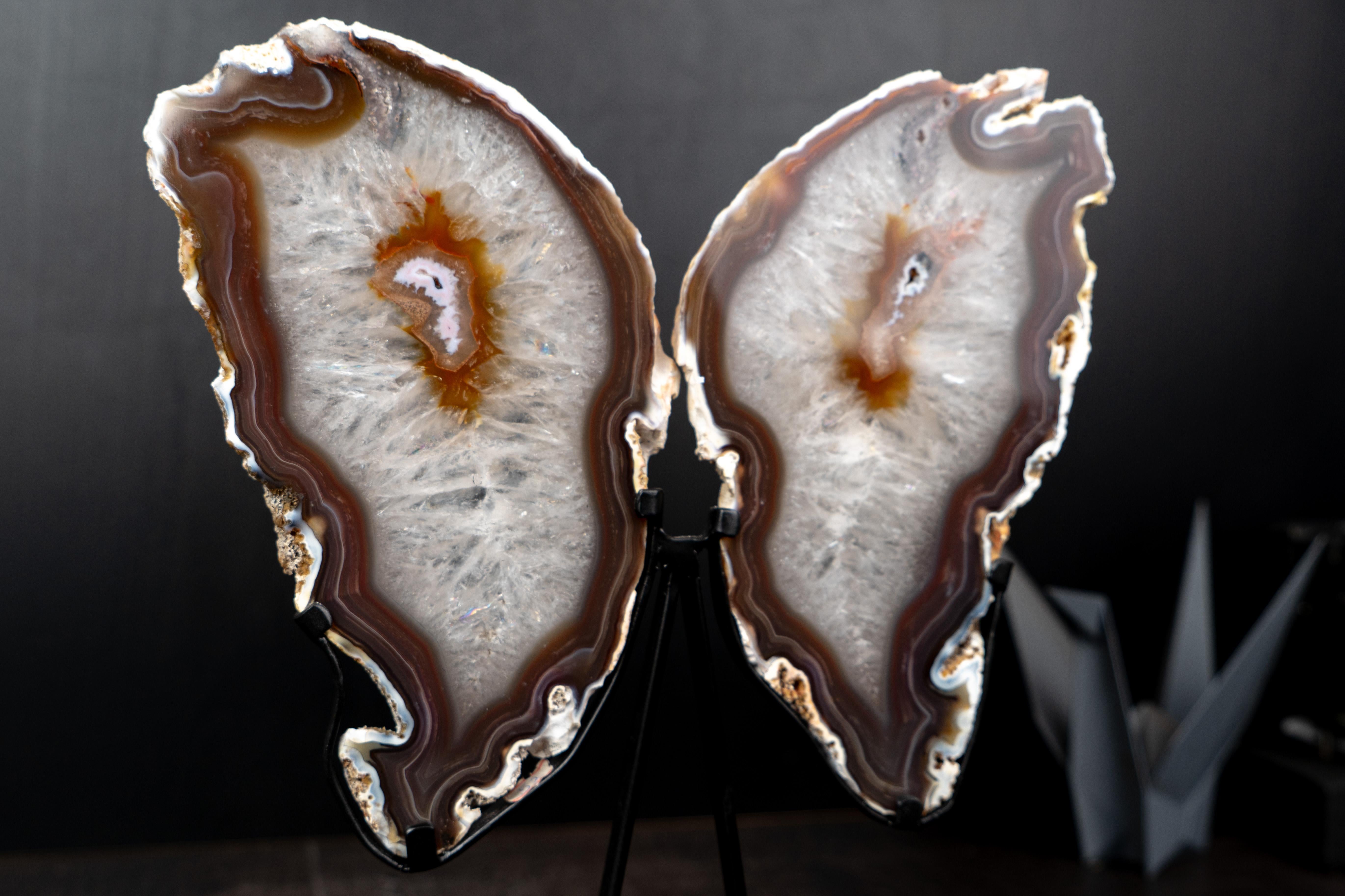 Contemporary Natural Agate Butterfly Wings Sculpture For Sale