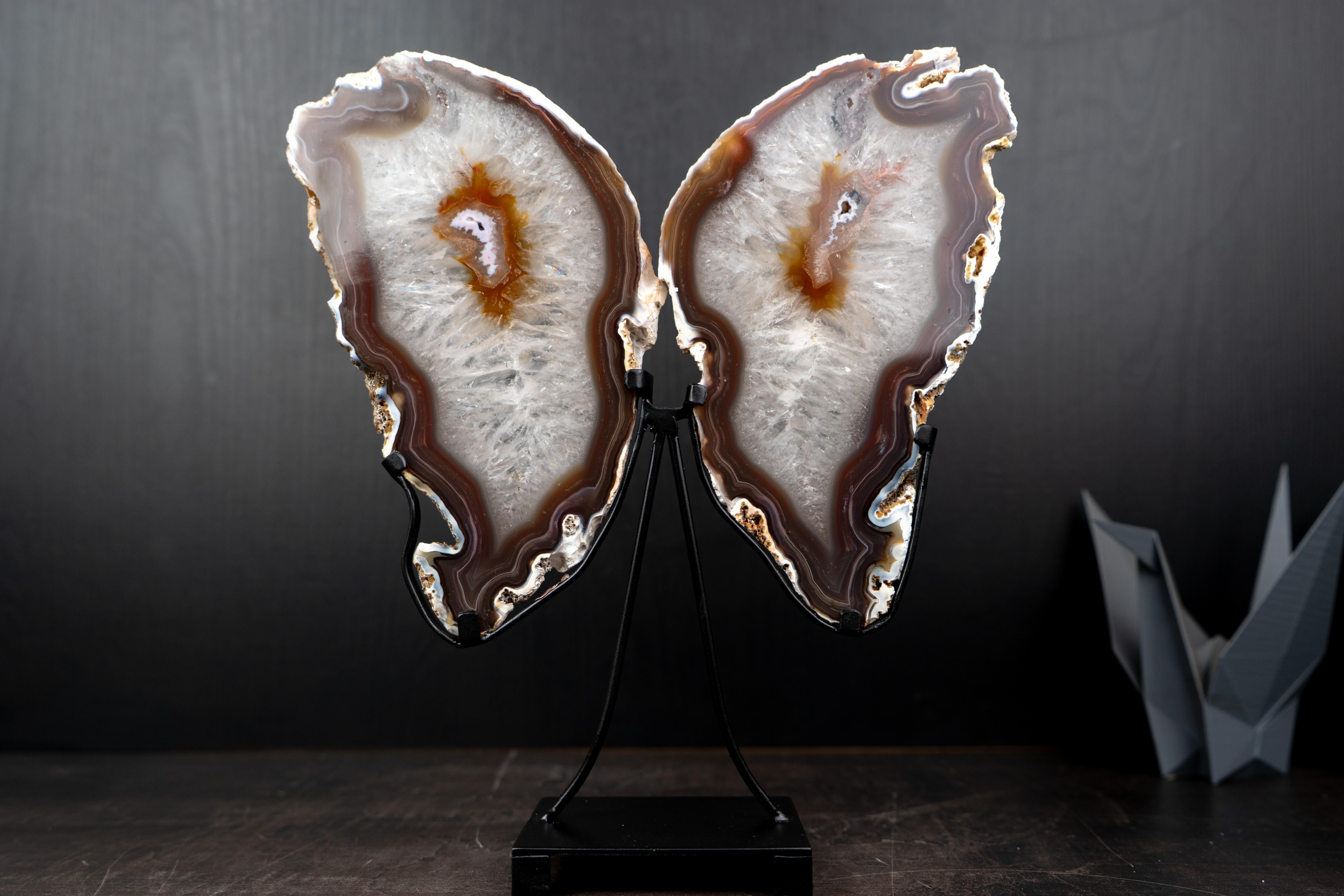 Crystal Natural Agate Butterfly Wings Sculpture For Sale