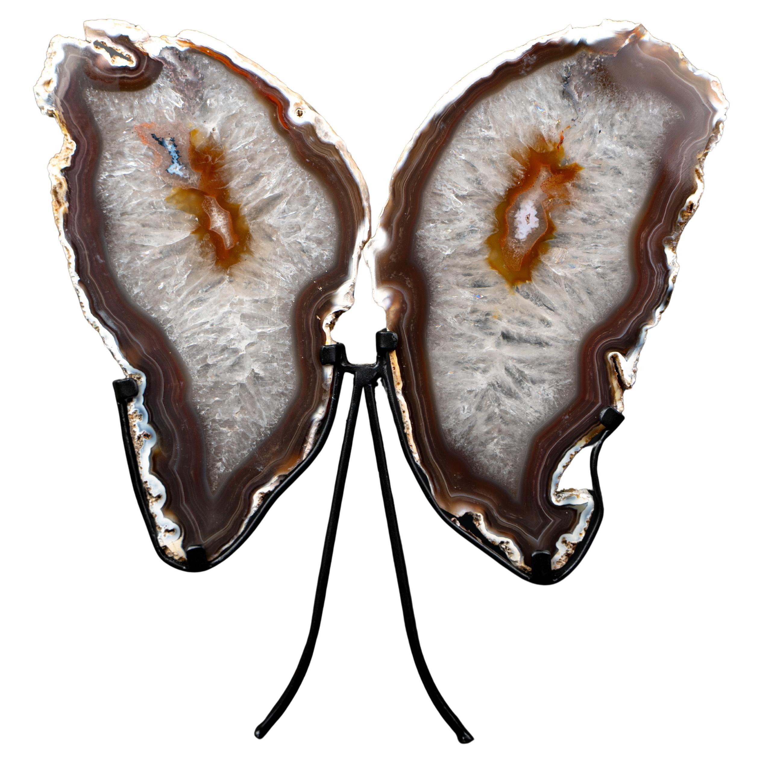 Natural Agate Butterfly Wings Sculpture For Sale