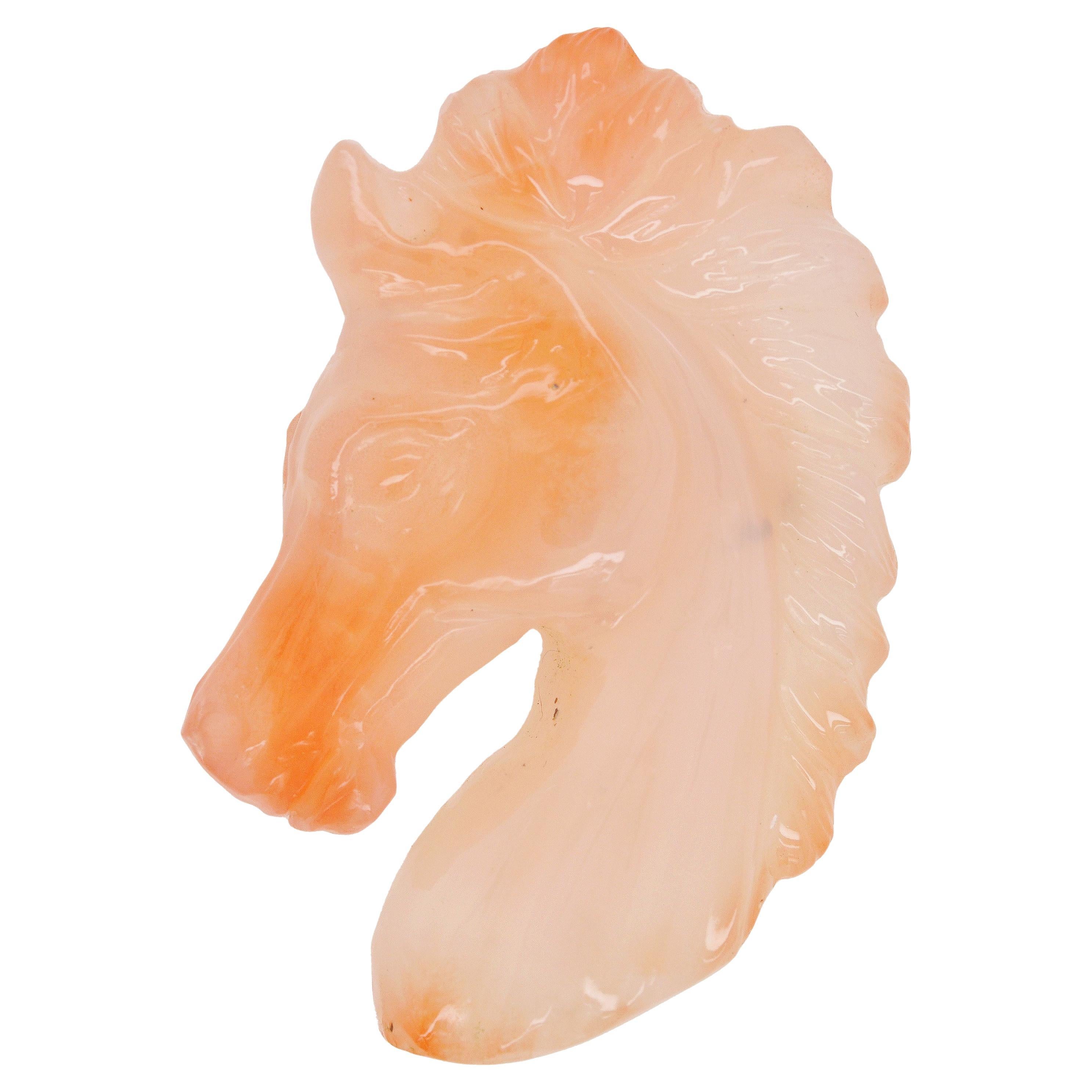 Natural Agate Chalcedony Horse Face Carving Loose Gemstone for Pendant Brooch For Sale