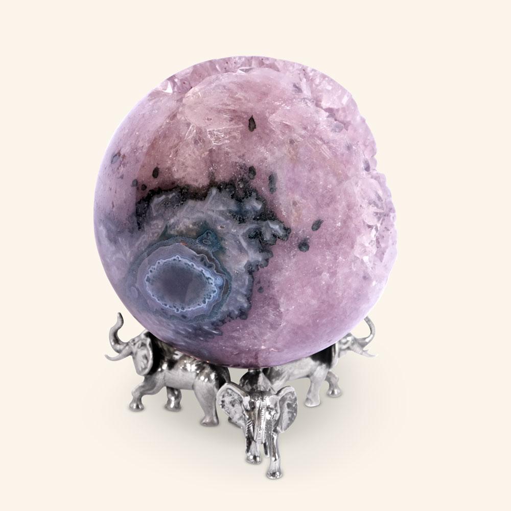 Portuguese Natural Agate Crystal Sphere in Blue and Purple Colors Decorative Piece For Sale