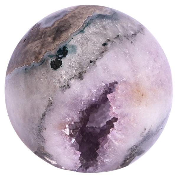 Natural Agate Crystal Sphere in Blue and Purple Colors Decorative Piece For Sale