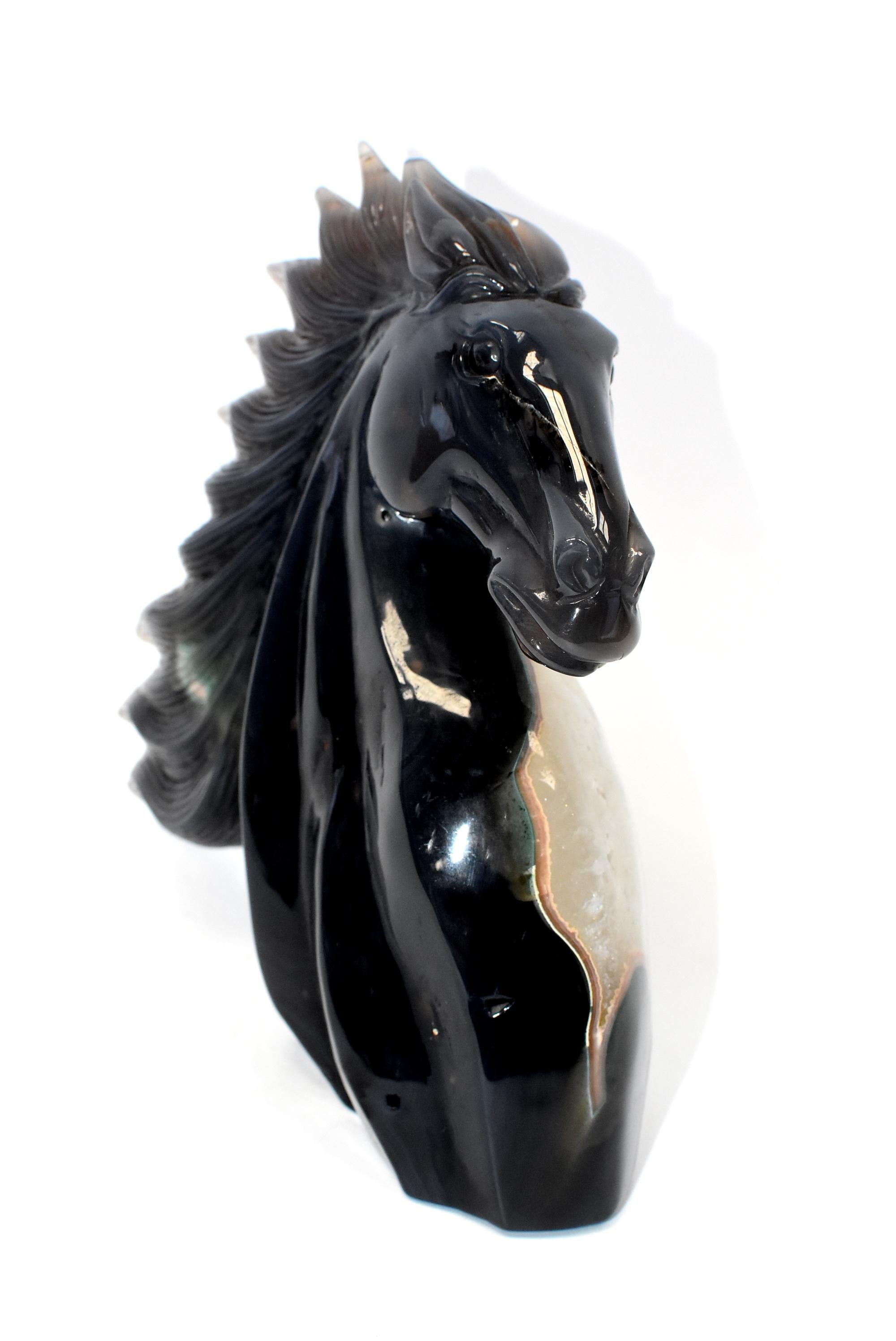 Natural Agate Gemstone Horse Bust with Gold Crystals 4