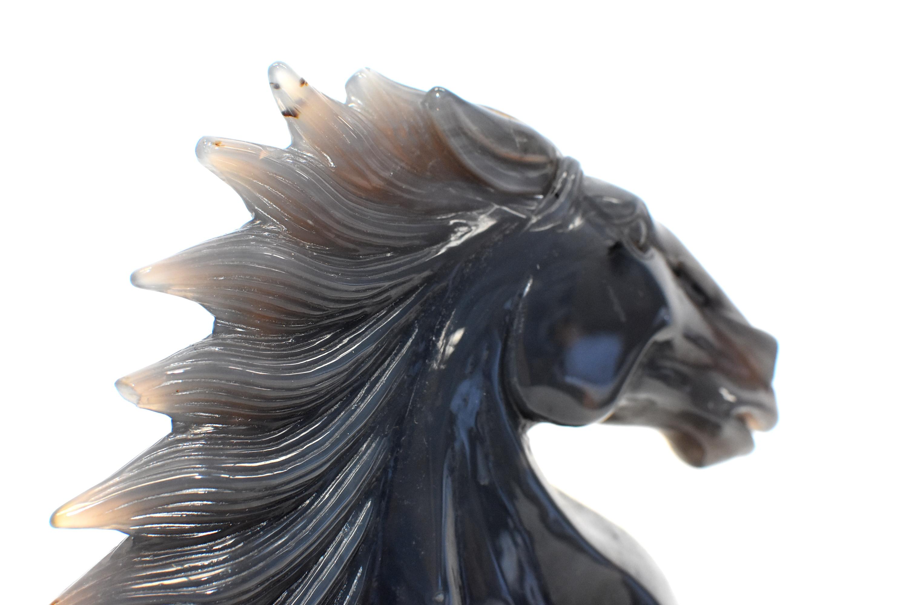 Natural Agate Gemstone Horse Bust with Gold Crystals 10