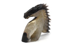 Natural Agate Gemstone Horse Bust with Gold Crystals