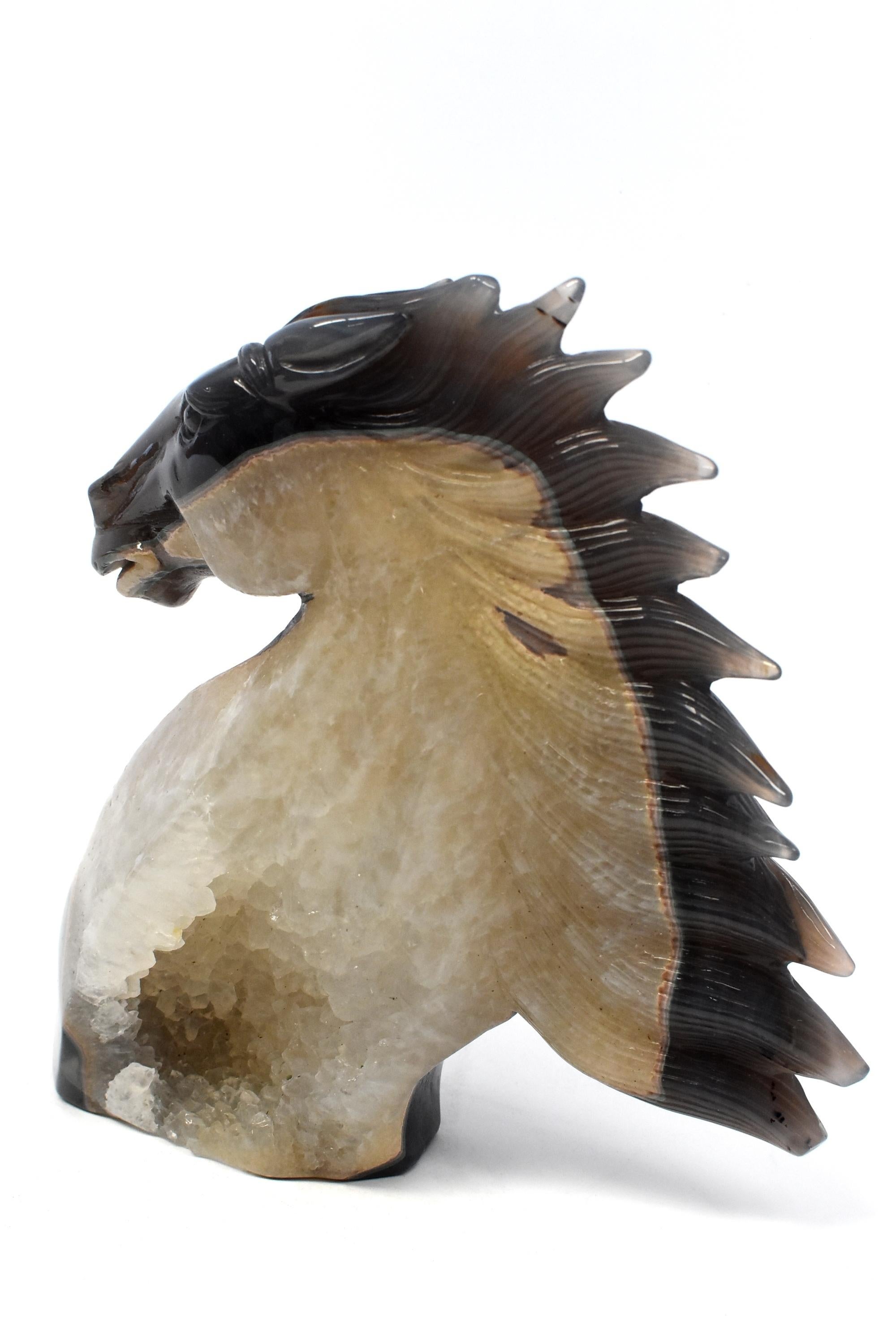 Contemporary Natural Agate Gemstone Horse Bust with Gold Crystals