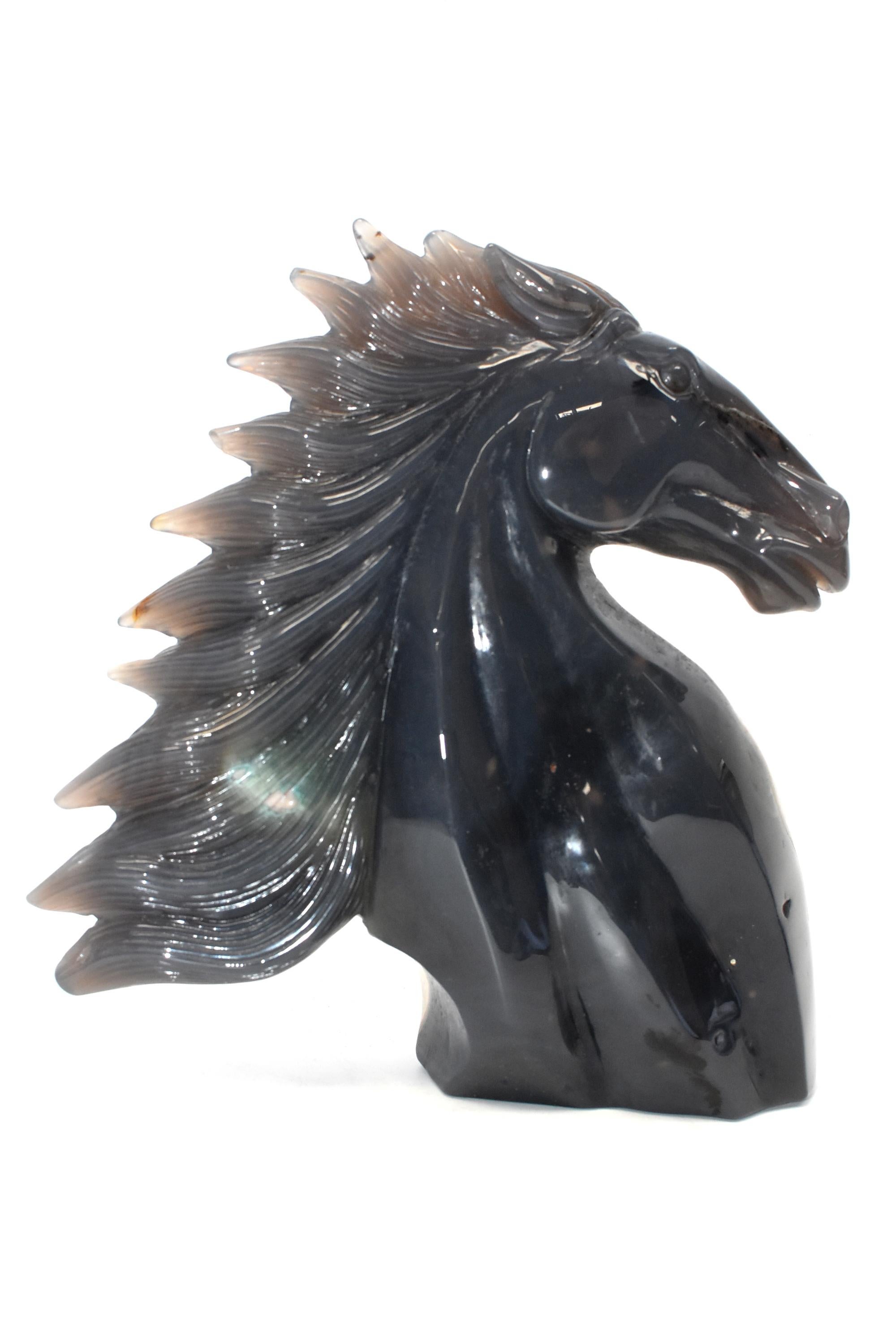 Natural Agate Gemstone Horse Bust with Gold Crystals 3