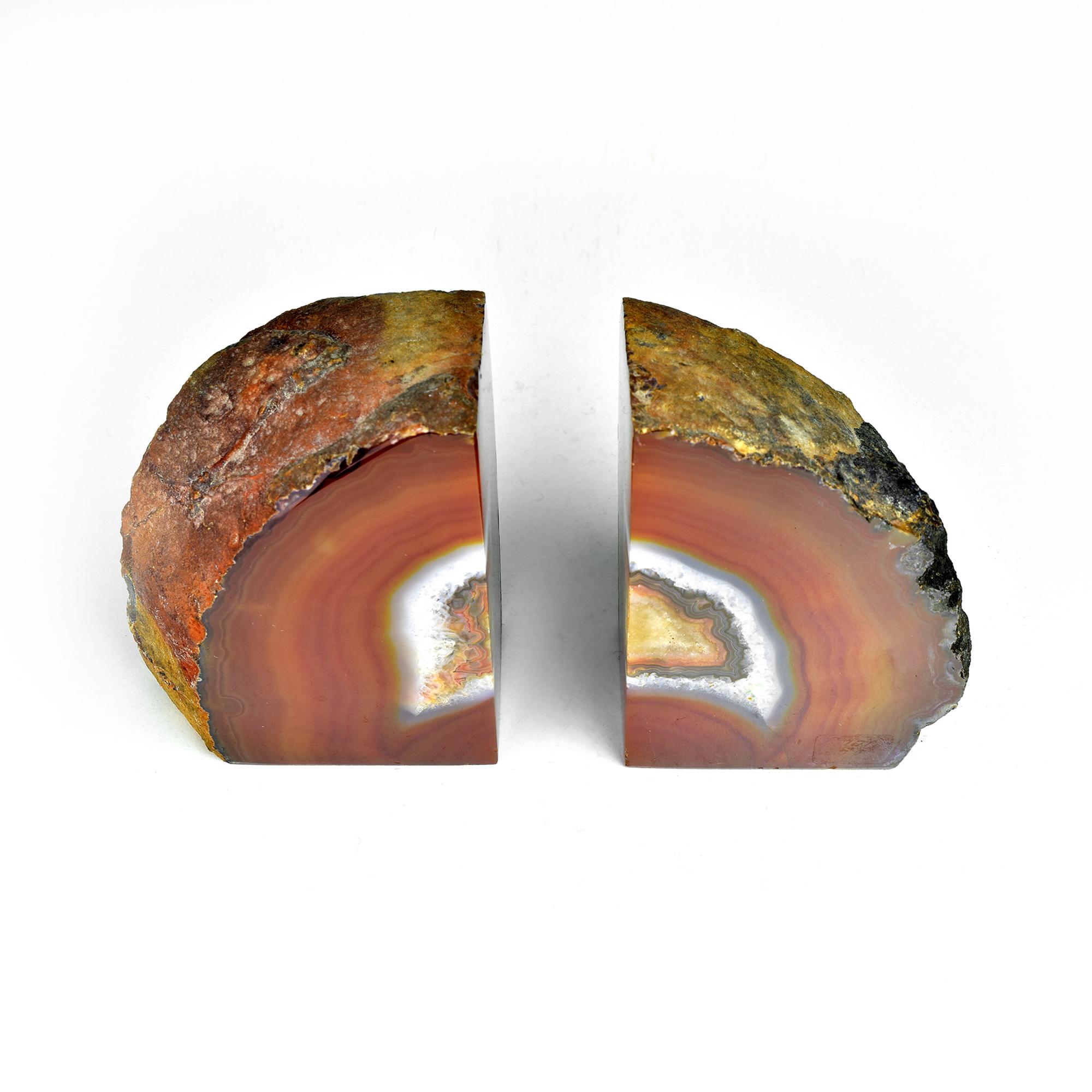 German Natural Agate Geode Quartz Bookends - Unique Semi-Precious Gemstone Decor