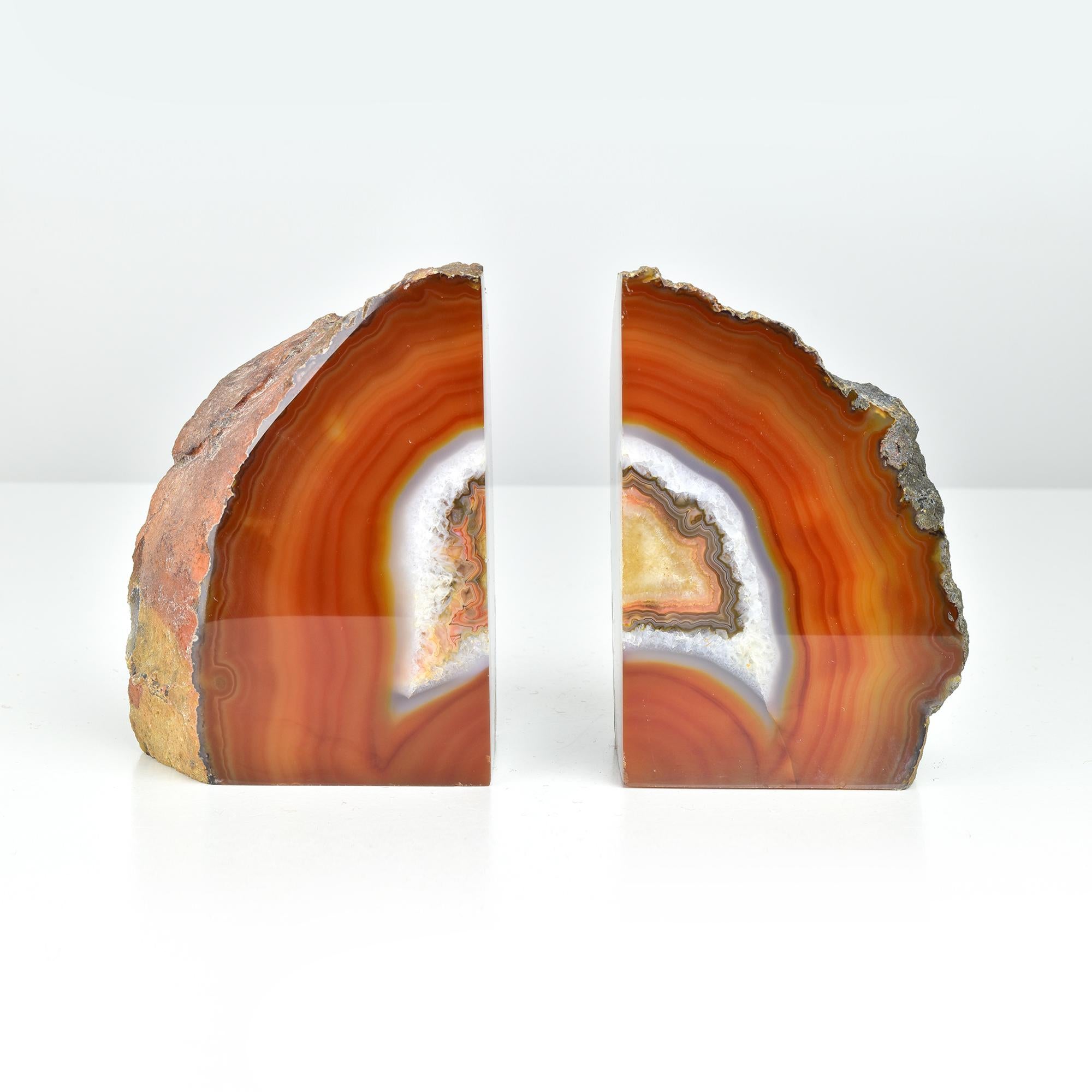 Polished Natural Agate Geode Quartz Bookends - Unique Semi-Precious Gemstone Decor