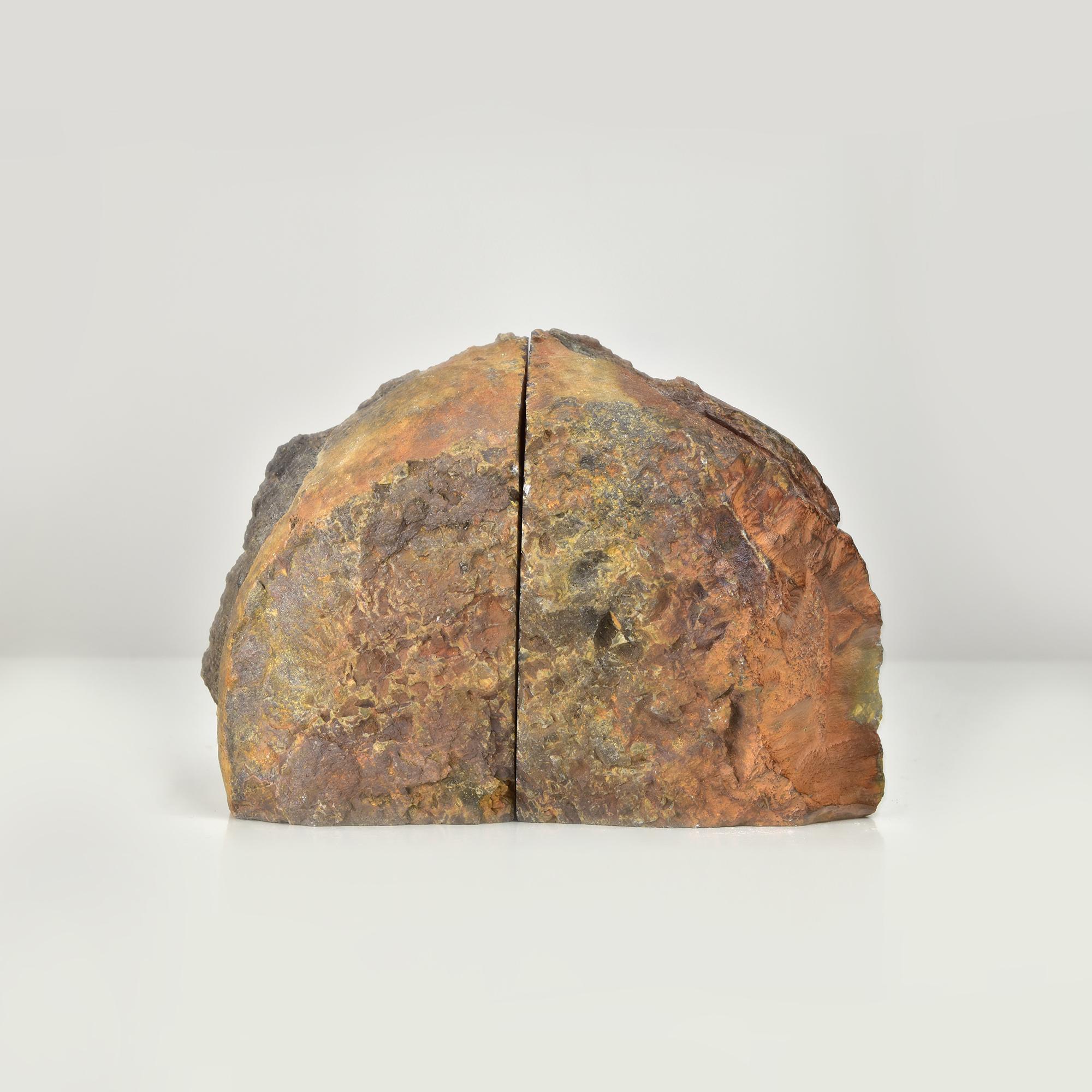 Late 20th Century Natural Agate Geode Quartz Bookends - Unique Semi-Precious Gemstone Decor
