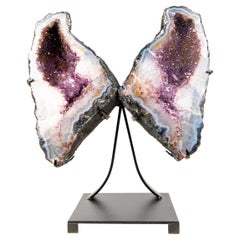 Natural Agate with Amethyst Butterfly Geode Wings