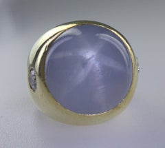 Natural AGL Certified Gray-Blue Star Sapphire, Diamond, 18K Yellow Gold Ring