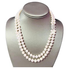 Triple Stranded Pearl Diamond Necklace For Sale at 1stDibs