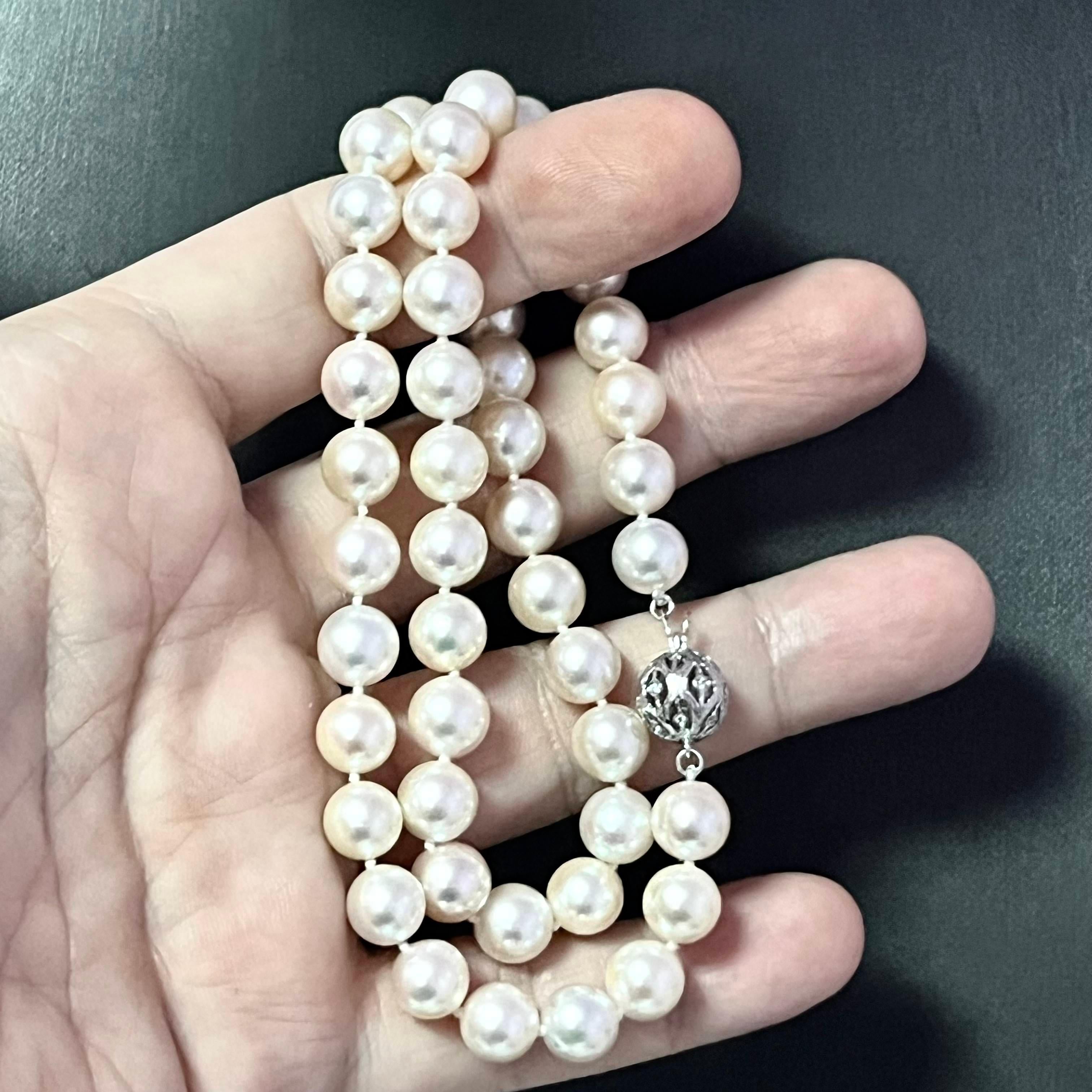 Natürliche Akoya-Perlen-Diamant-Halskette 18