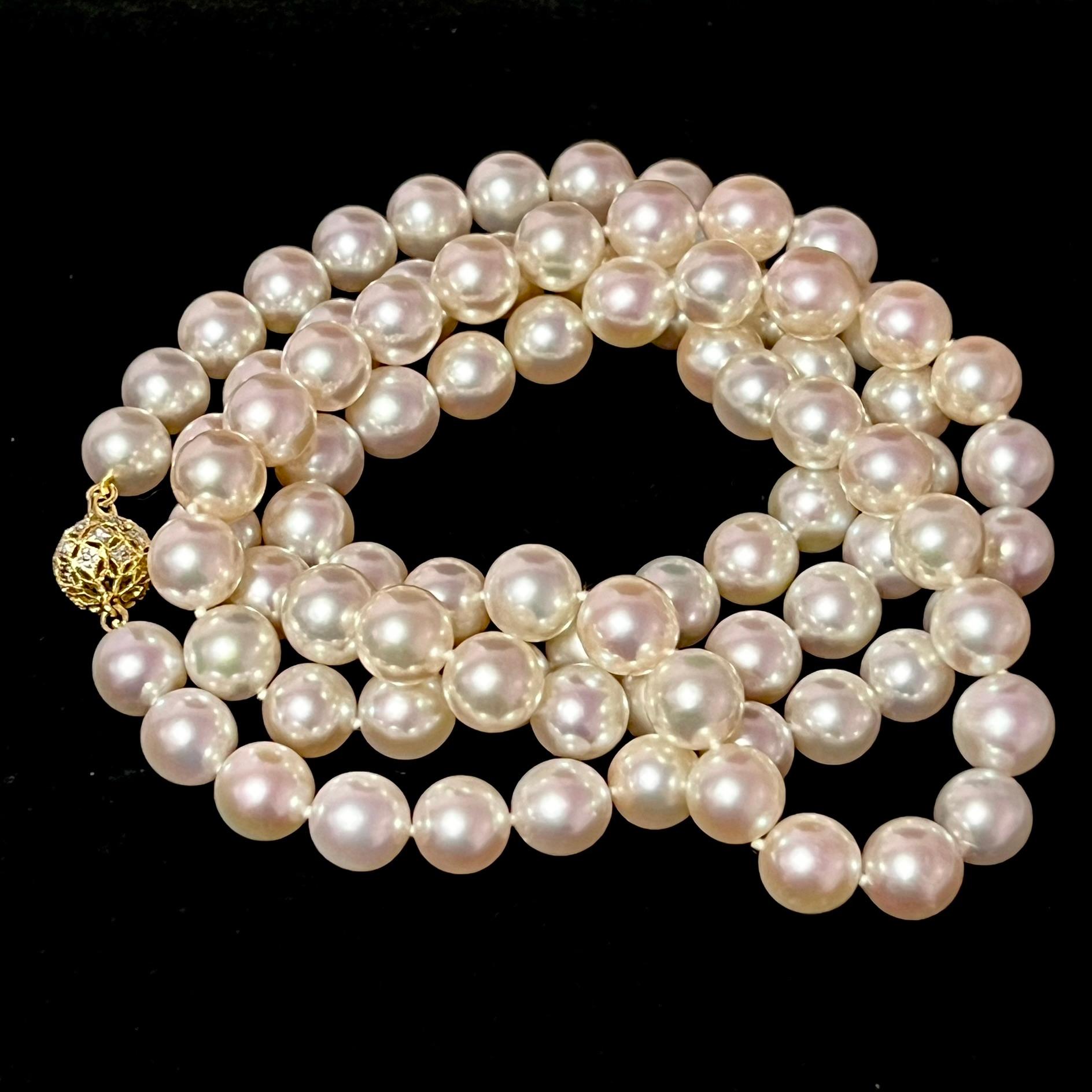 Natural Fine Quality Japanese Saltwater Akoya Pearl Diamond Necklace 35