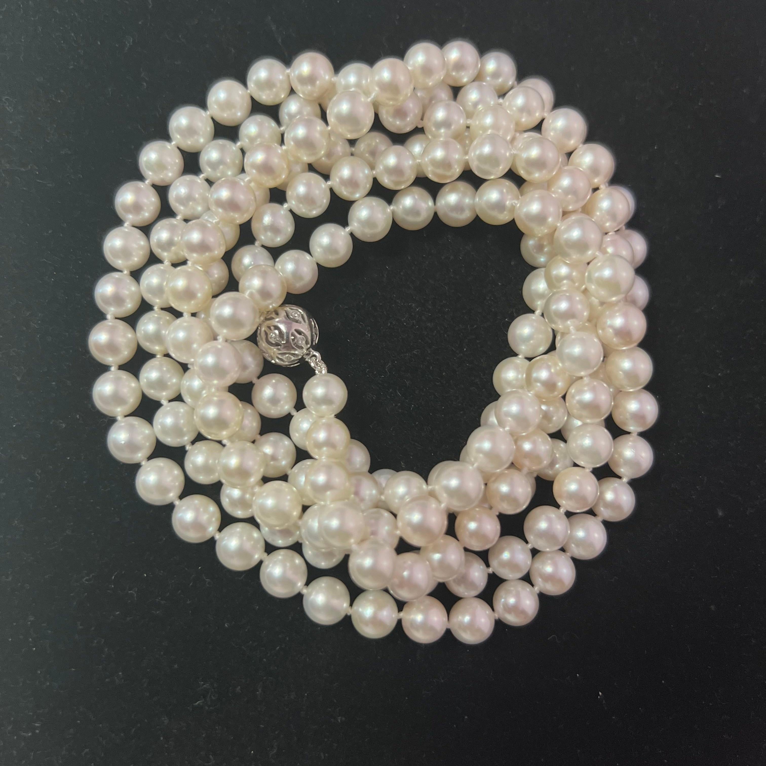 Fine Quality Japanese Saltwater Akoya Pearl Diamond Necklace 49