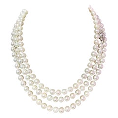 Natürliche Akoya-Perlen-Diamant-Halskette 49" 18k Weißgold 7 mm zertifiziert