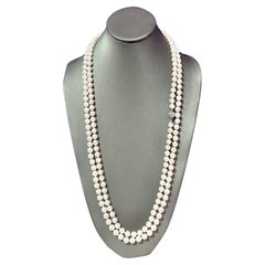 Natural Akoya Pearl Diamond Necklace 60.5" 18k White Gold 8 mm Certified