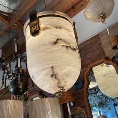 Natural Alabaster Brass and Glass Art Deco Pendant