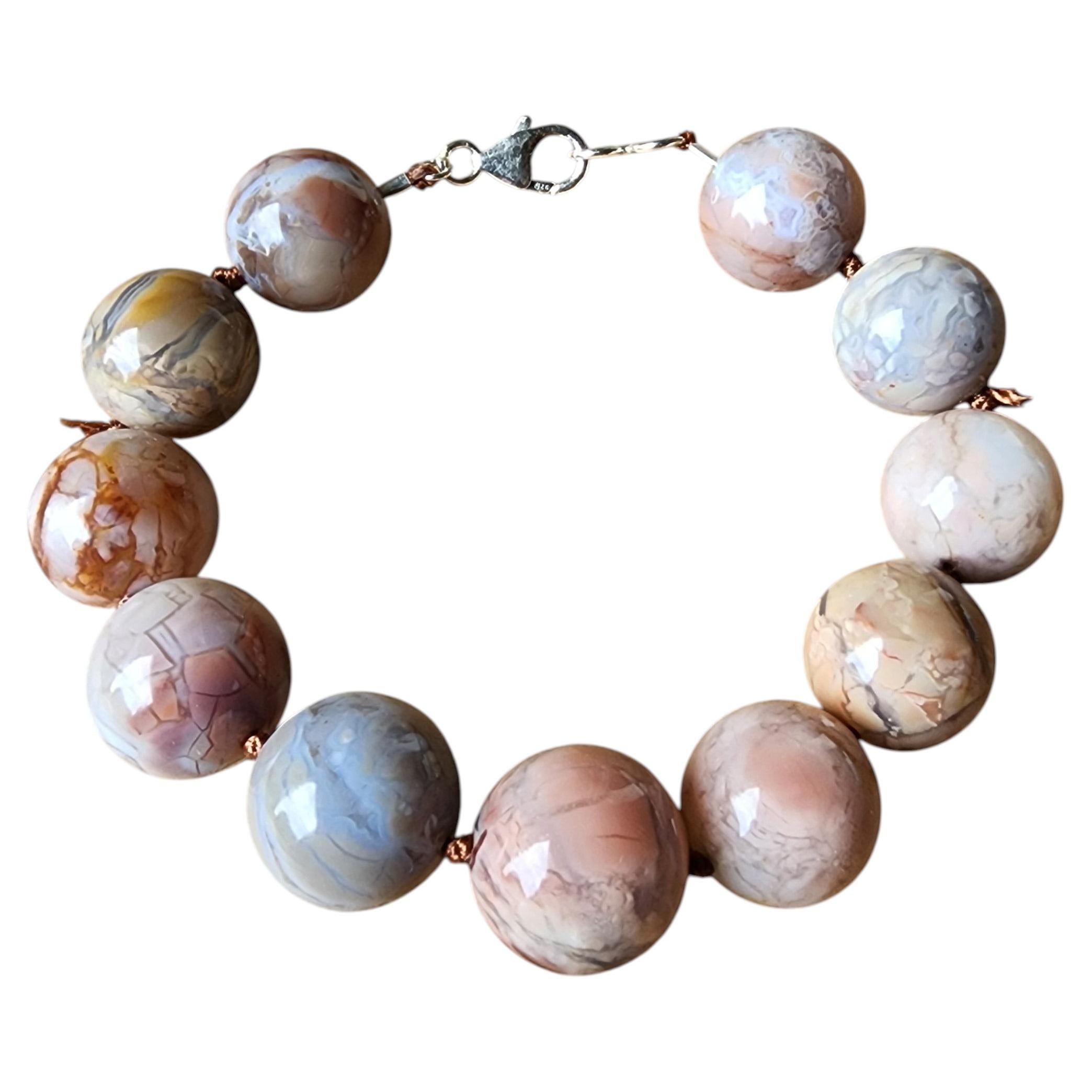 Natural Alashan Agate Cracking Pattern Beaded Bracelet For Sale