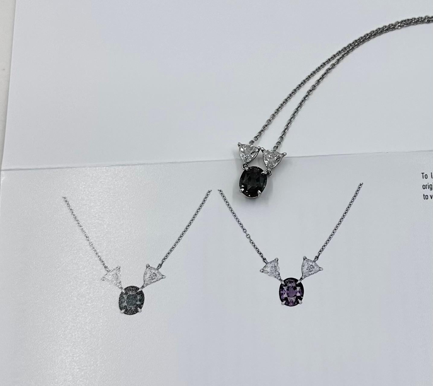 Natural Alexandrite 3.29 cts Sri Lanka Origin GIA Cert Diamond Necklace In Good Condition For Sale In Beverly Hills, CA