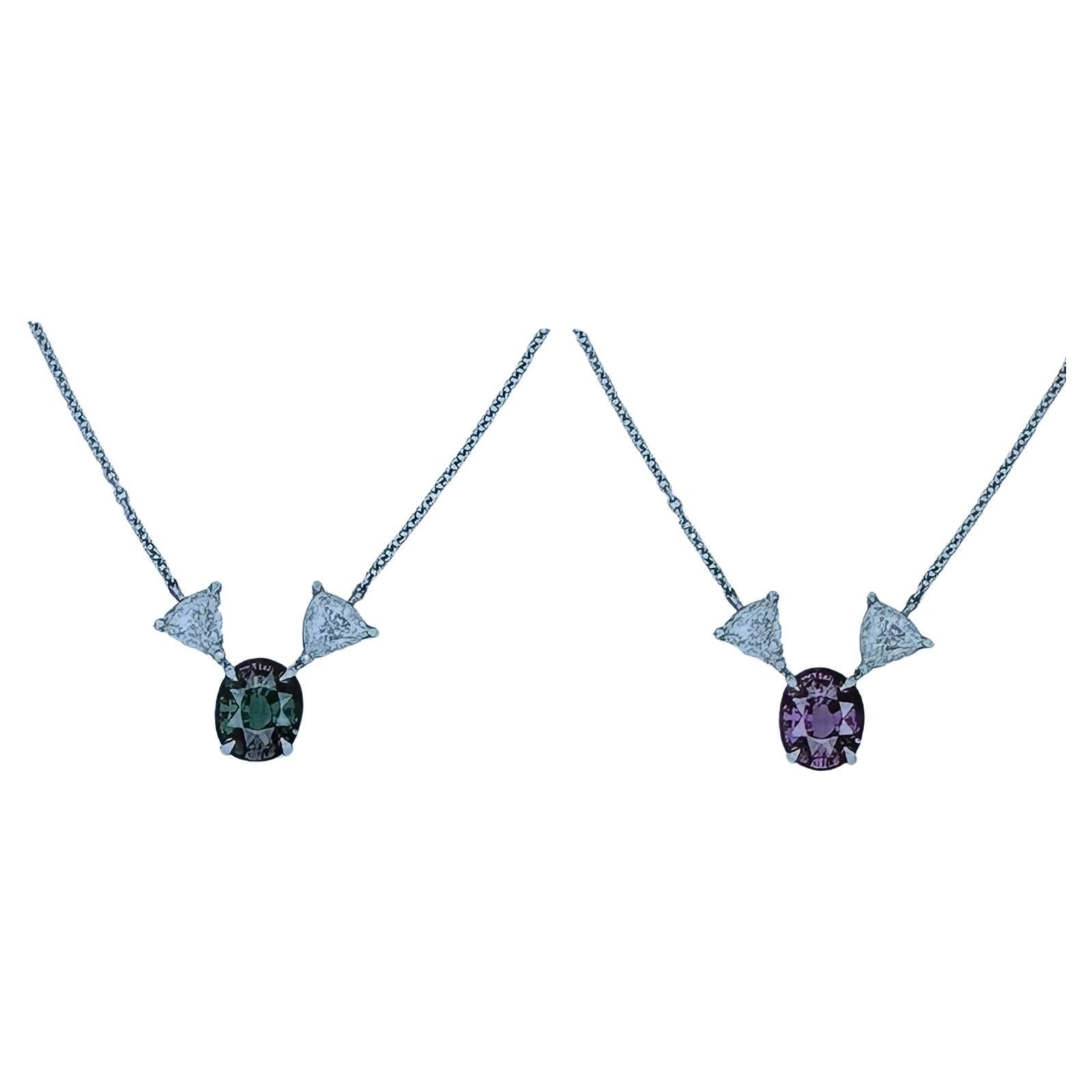 Natural Alexandrite 3.29 cts Sri Lanka Origin GIA Cert Diamond Necklace For Sale