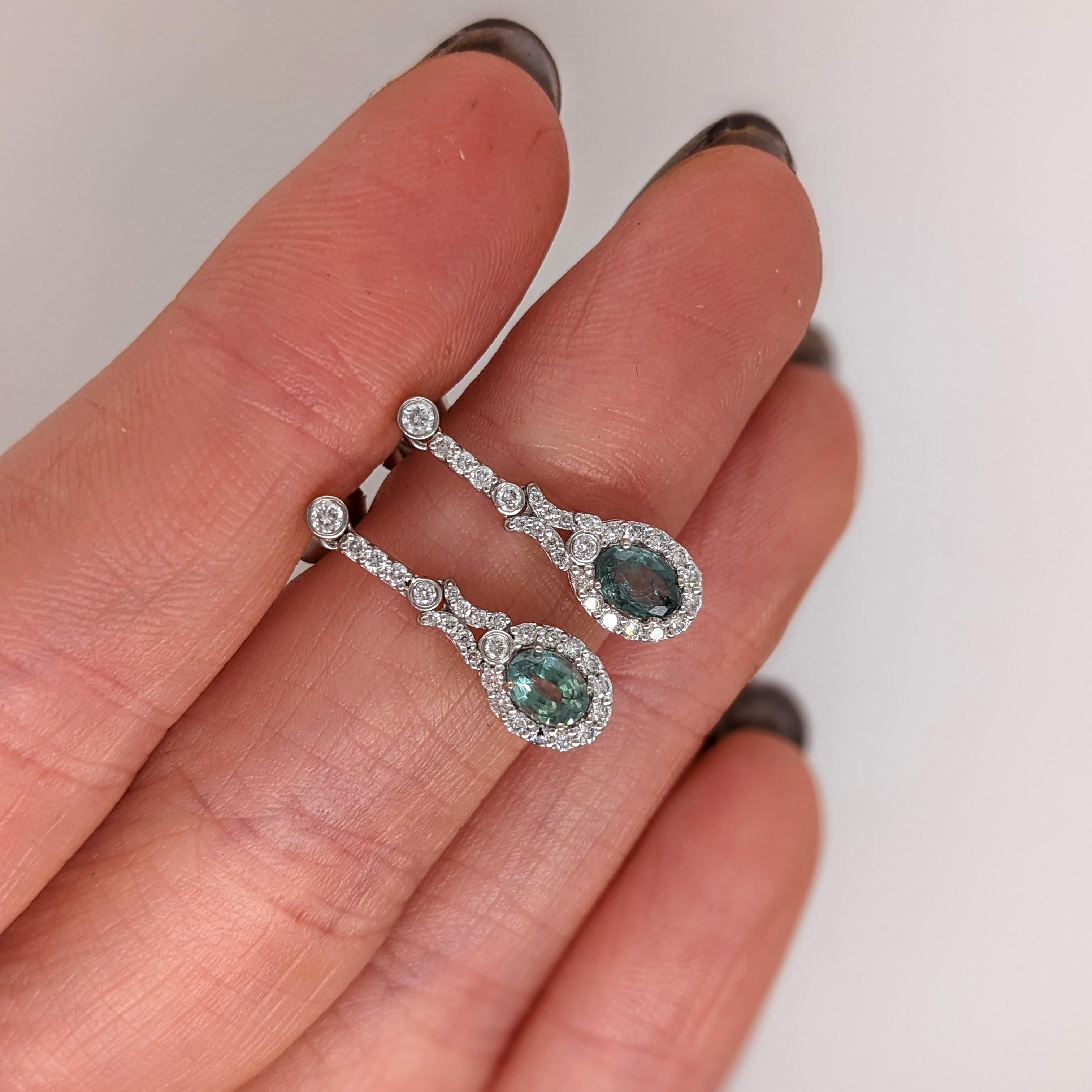 Modern Natural Alexandrite Dangle Earrings w Earth Mined Diamonds in Solid 14K Gold For Sale