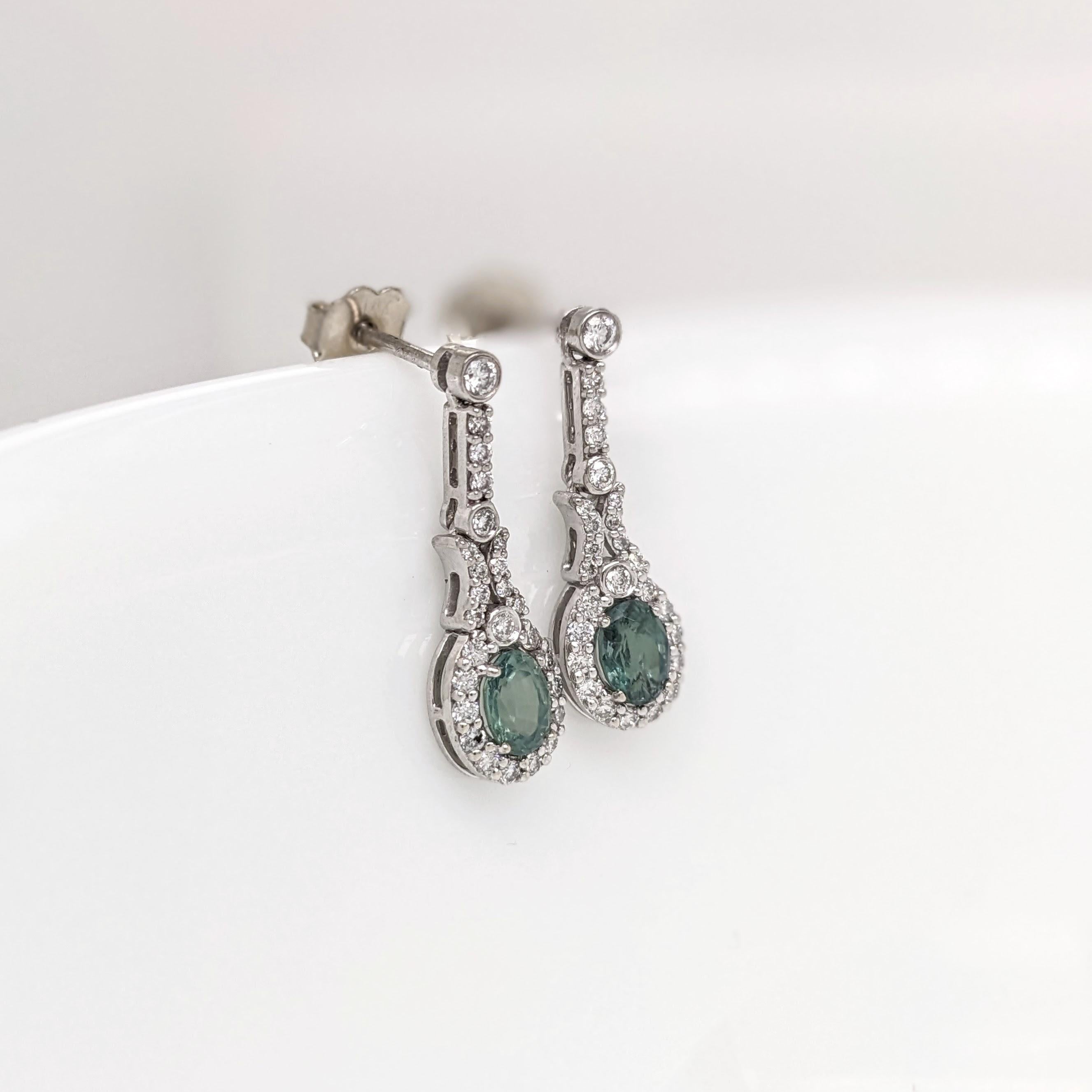 Natural Alexandrite Dangle Earrings w Earth Mined Diamonds in Solid 14K Gold In New Condition For Sale In Columbus, OH