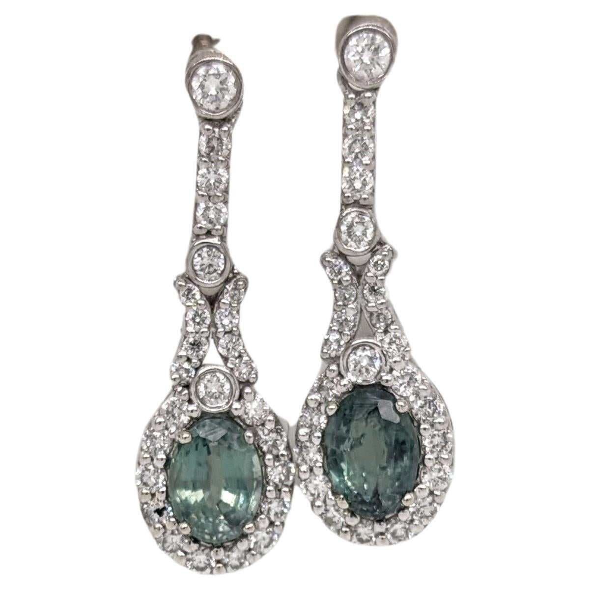 Natural Alexandrite Dangle Earrings w Earth Mined Diamonds in Solid 14K Gold For Sale