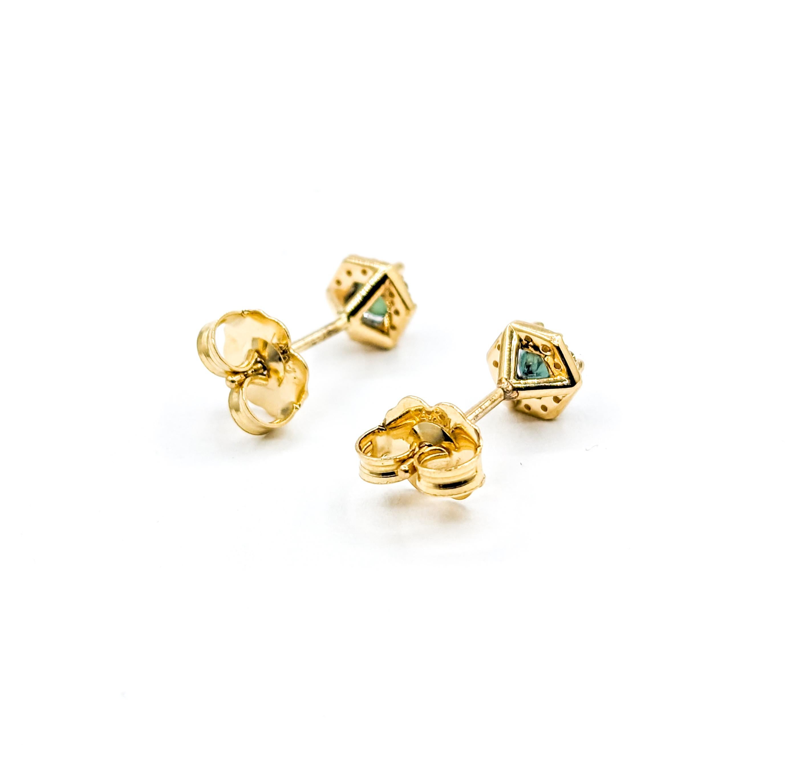 Women's Natural Alexandrite & Diamond Earring Stud Yellow Gold