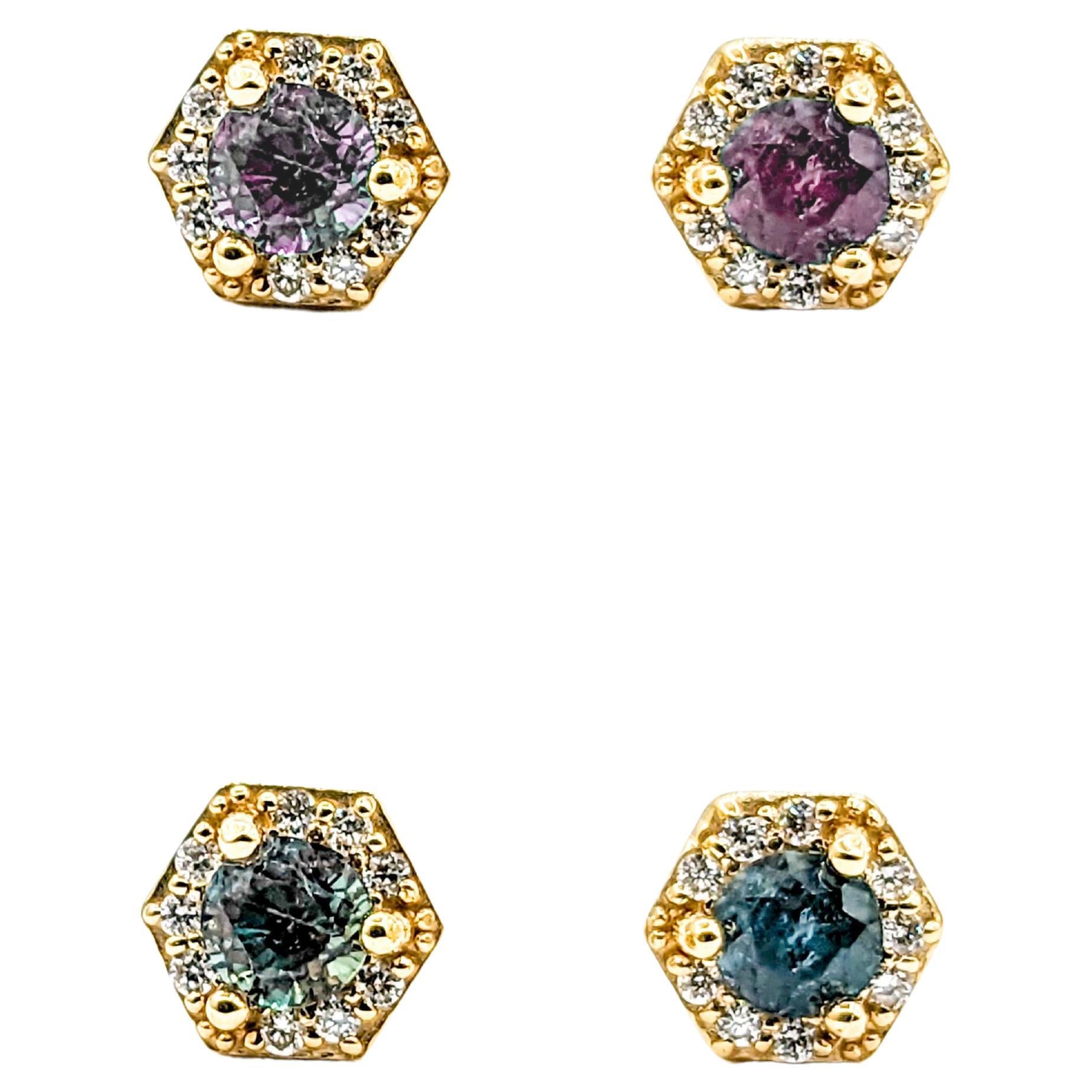 Natural Alexandrite & Diamond Earring Stud Yellow Gold