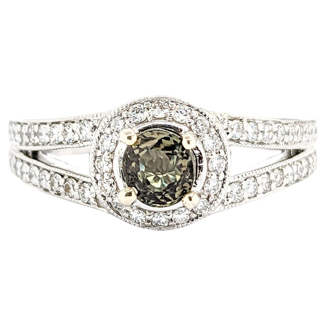Natural Alexandrite & Diamond Halo Ring In White Gold