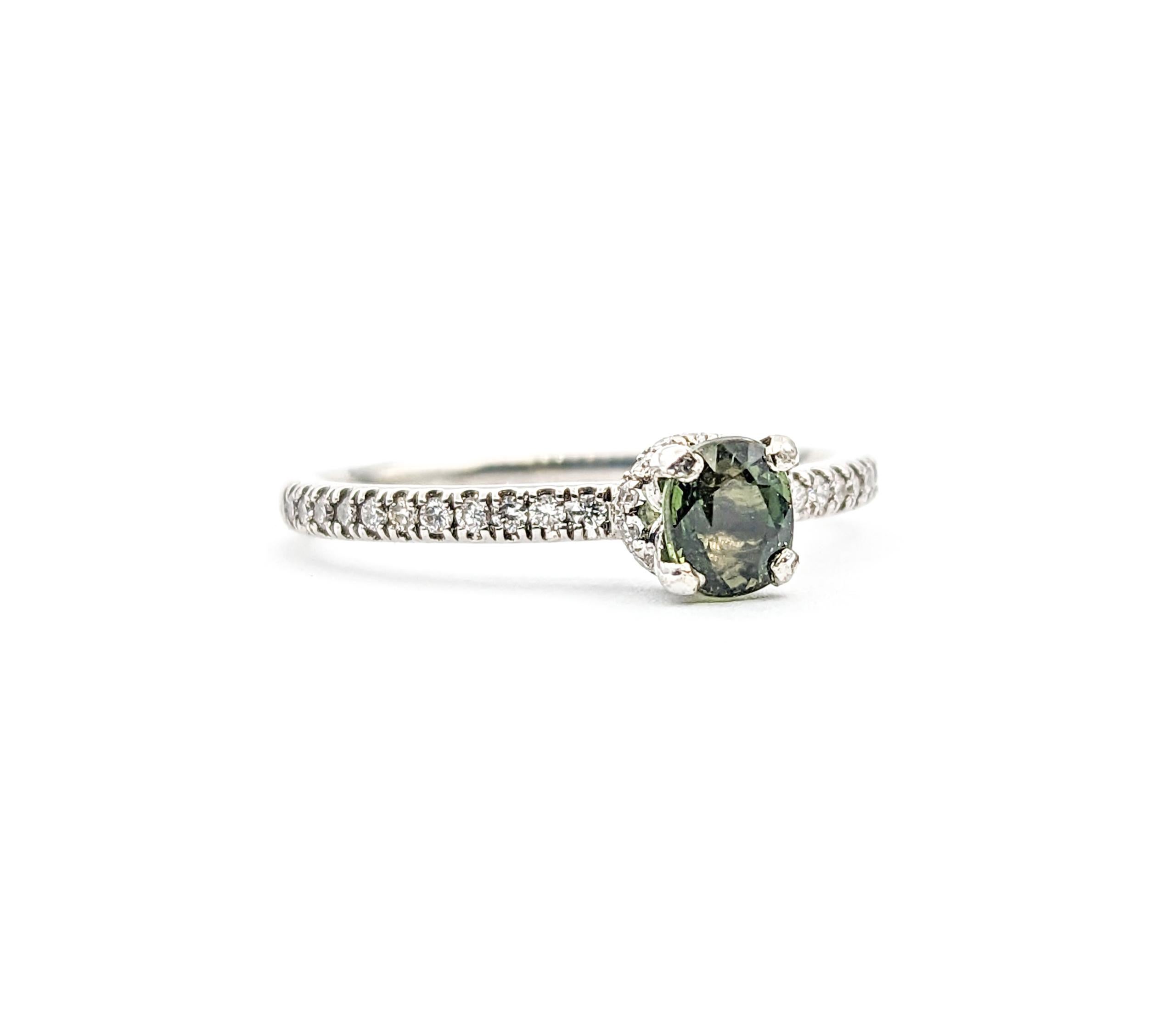 Natural Alexandrite & Diamond Ring In White Gold For Sale 9