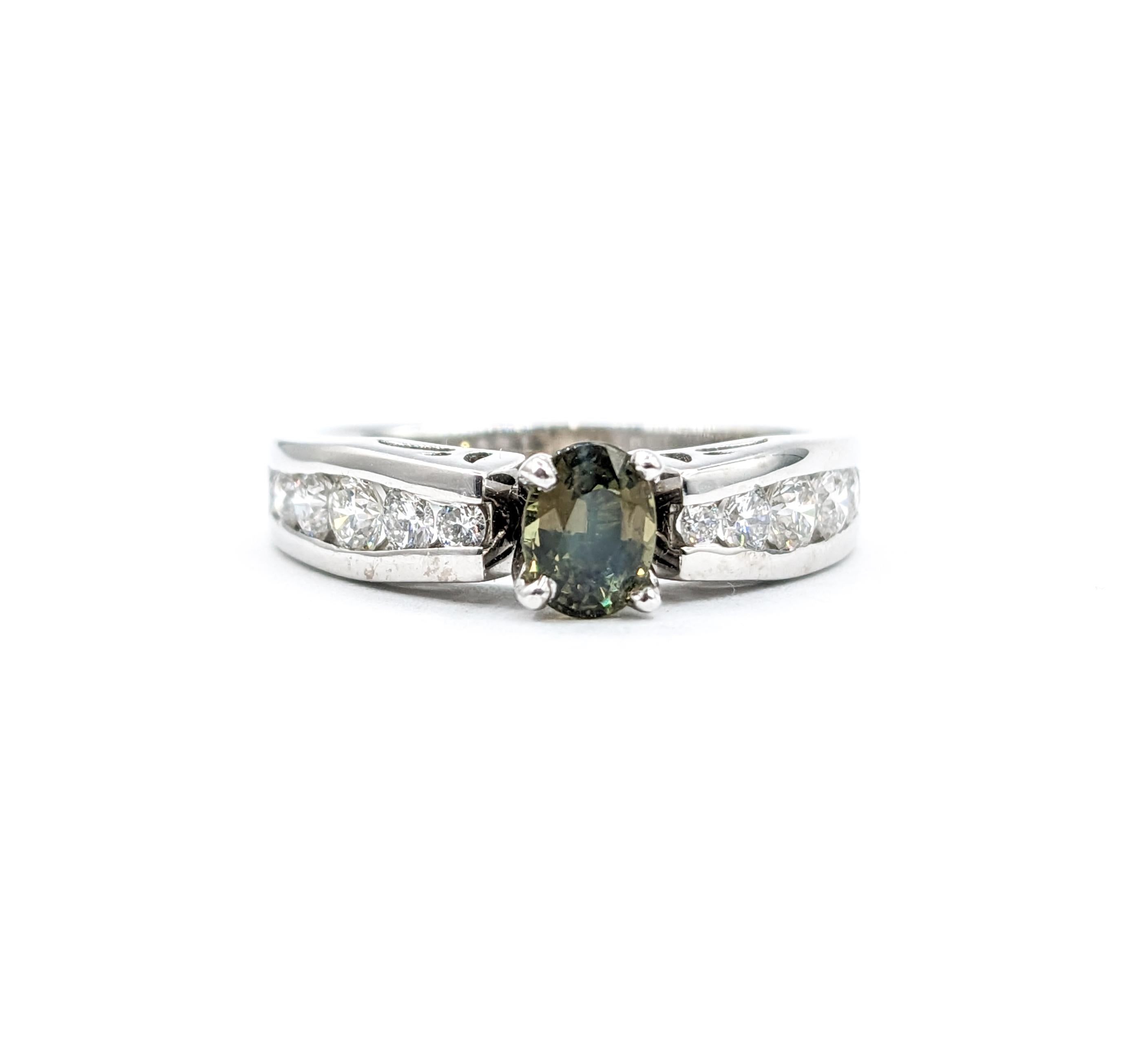 Contemporary Natural Alexandrite & Diamond Ring White Gold For Sale