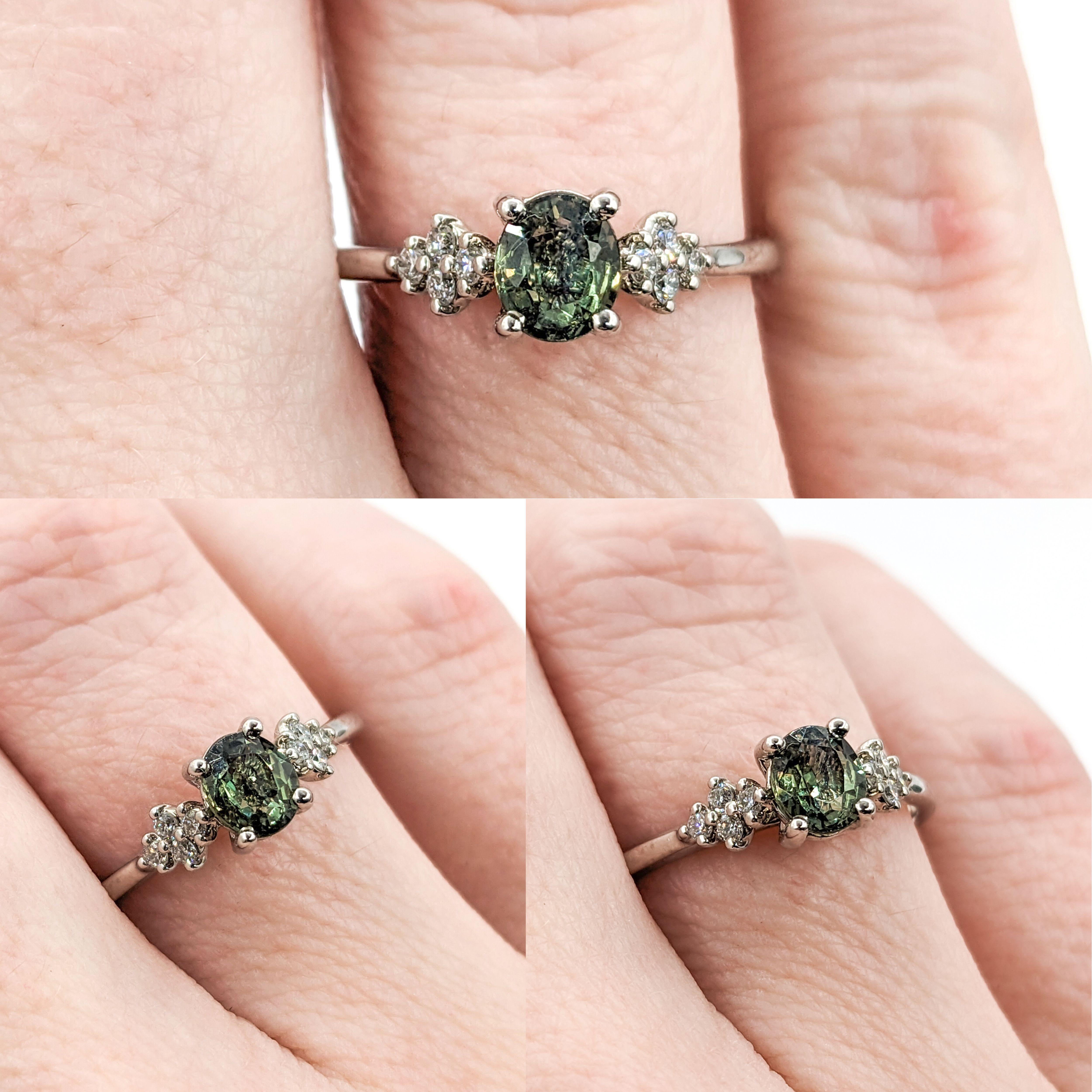 Natural Alexandrite & Diamond Ring White Gold

Introducing an exquisite Ring, masterfully created from 14kt White Gold and adorned with .06ctw Diamonds that dazzle with VS clarity and a Near Colorless shimmer. The centerpiece of the ring is a .54ct