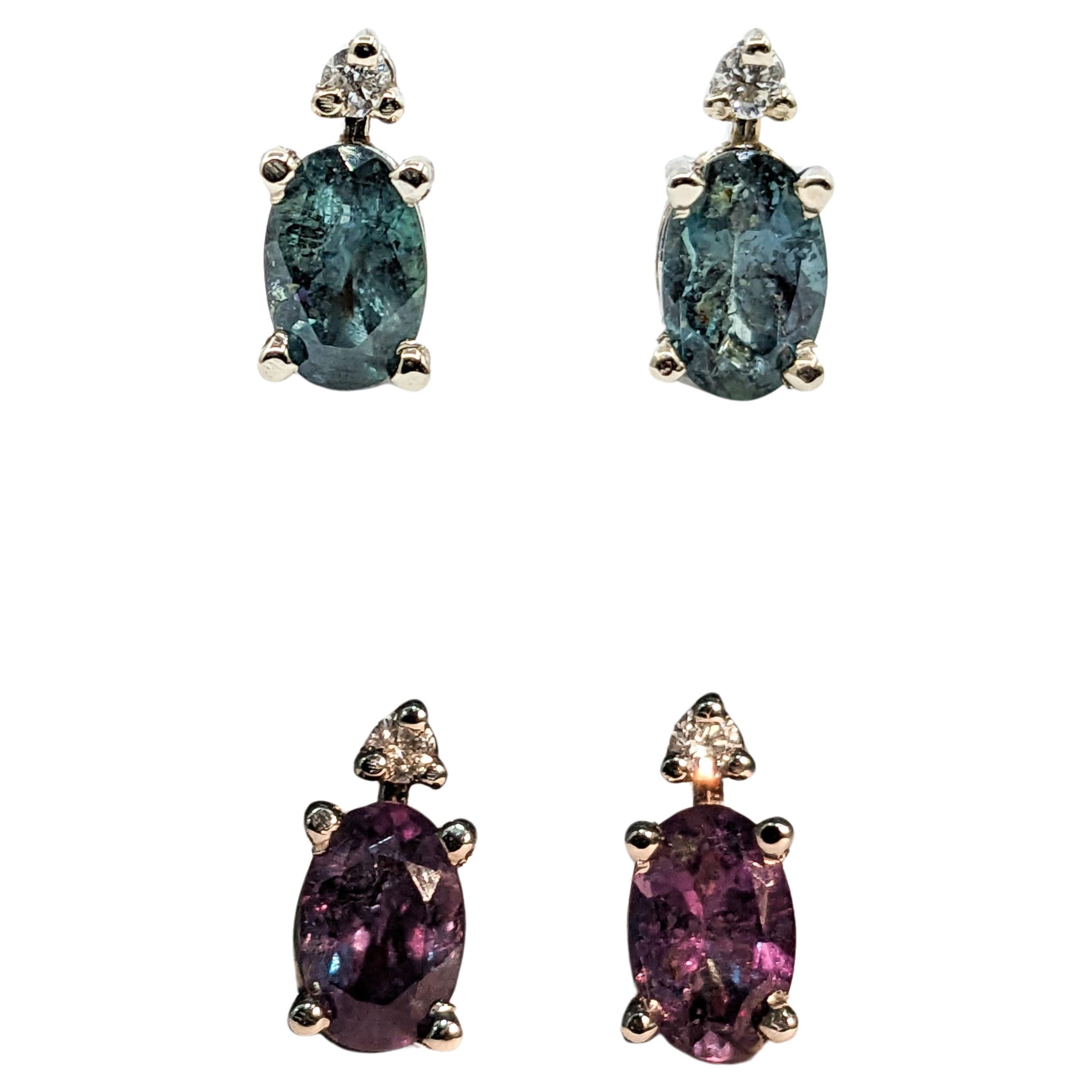 Natural Alexandrite & Diamond Stud Earrings In White Gold