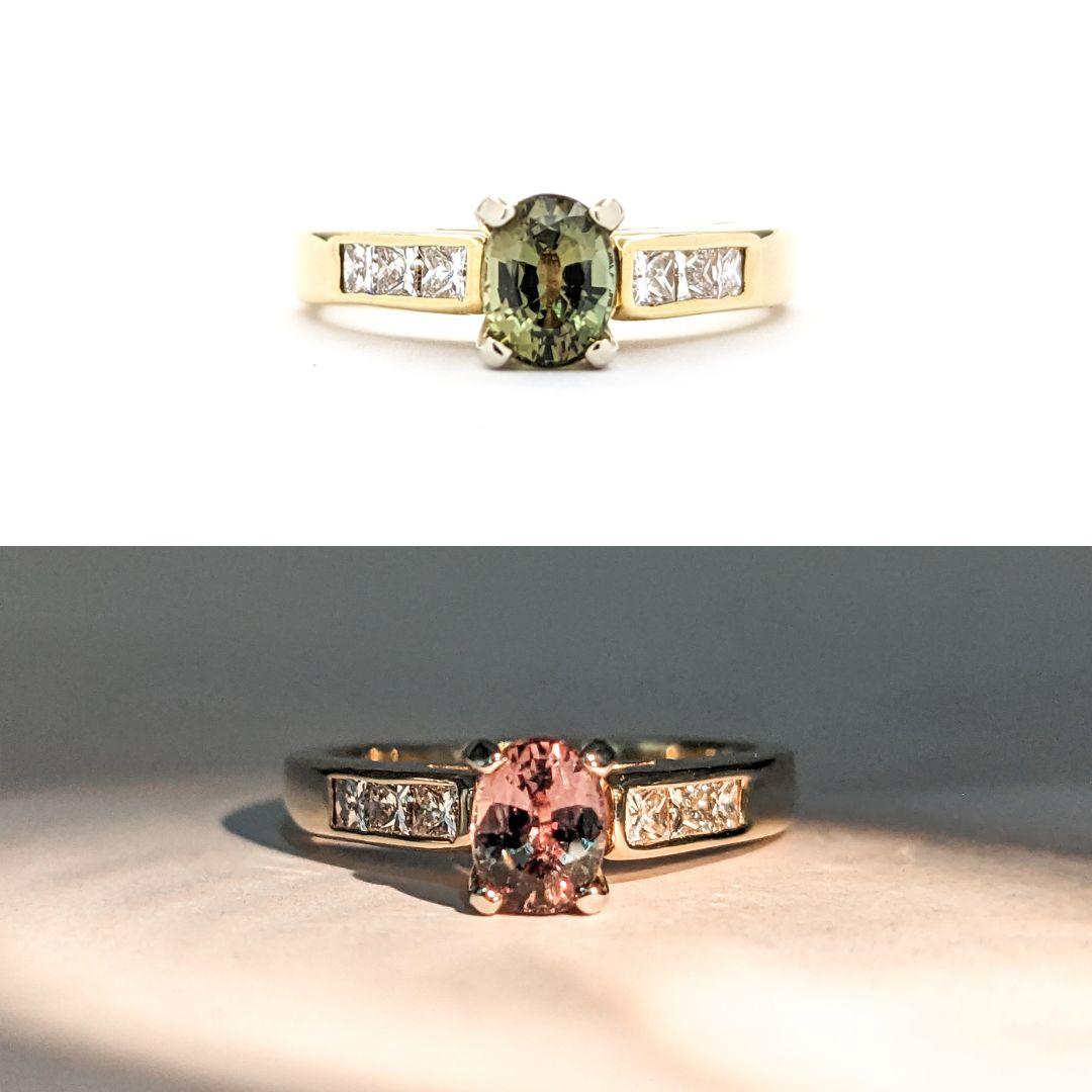 Contemporary Natural Alexandrite & Diamond Yellow Gold Ring