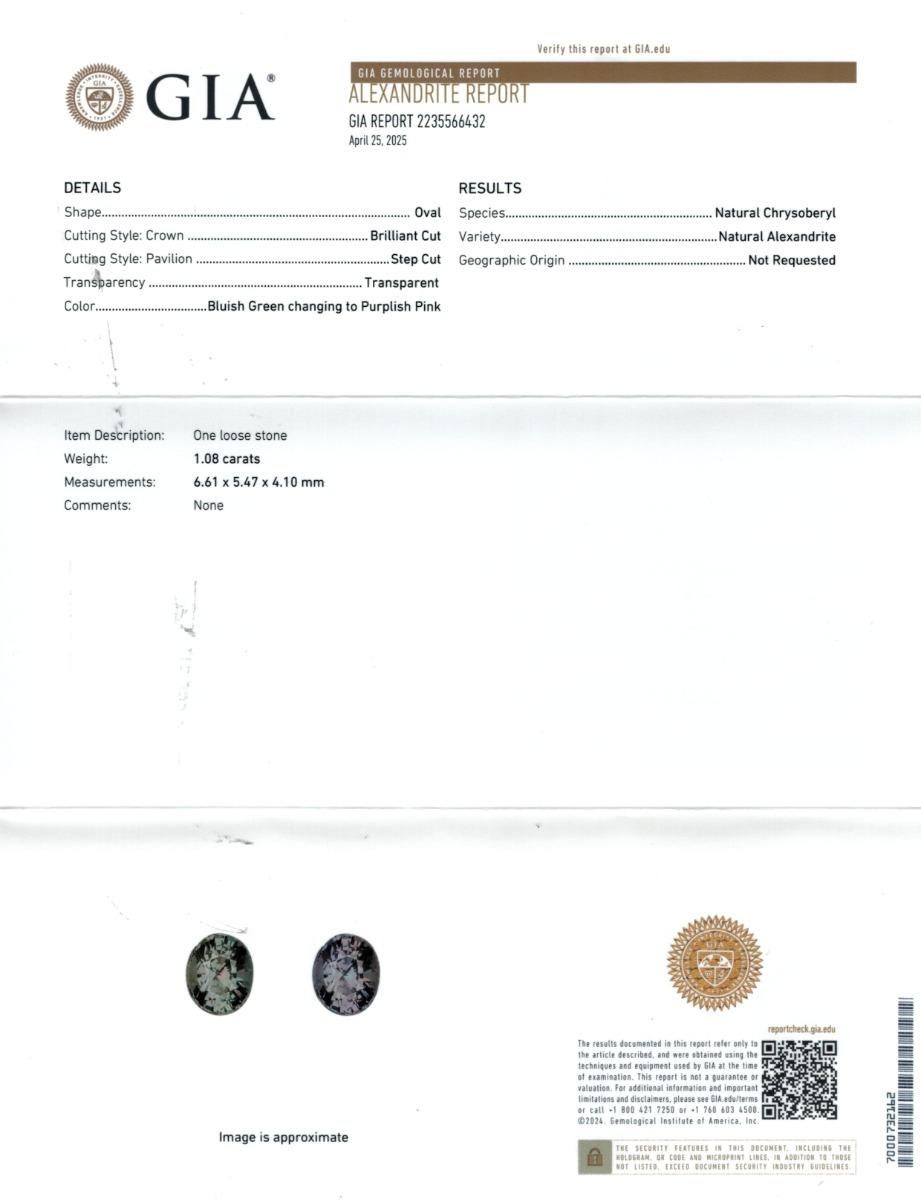 Taglio misto Gemma di alessandrite Nature da 1.08 carati con rapporto GIA in vendita