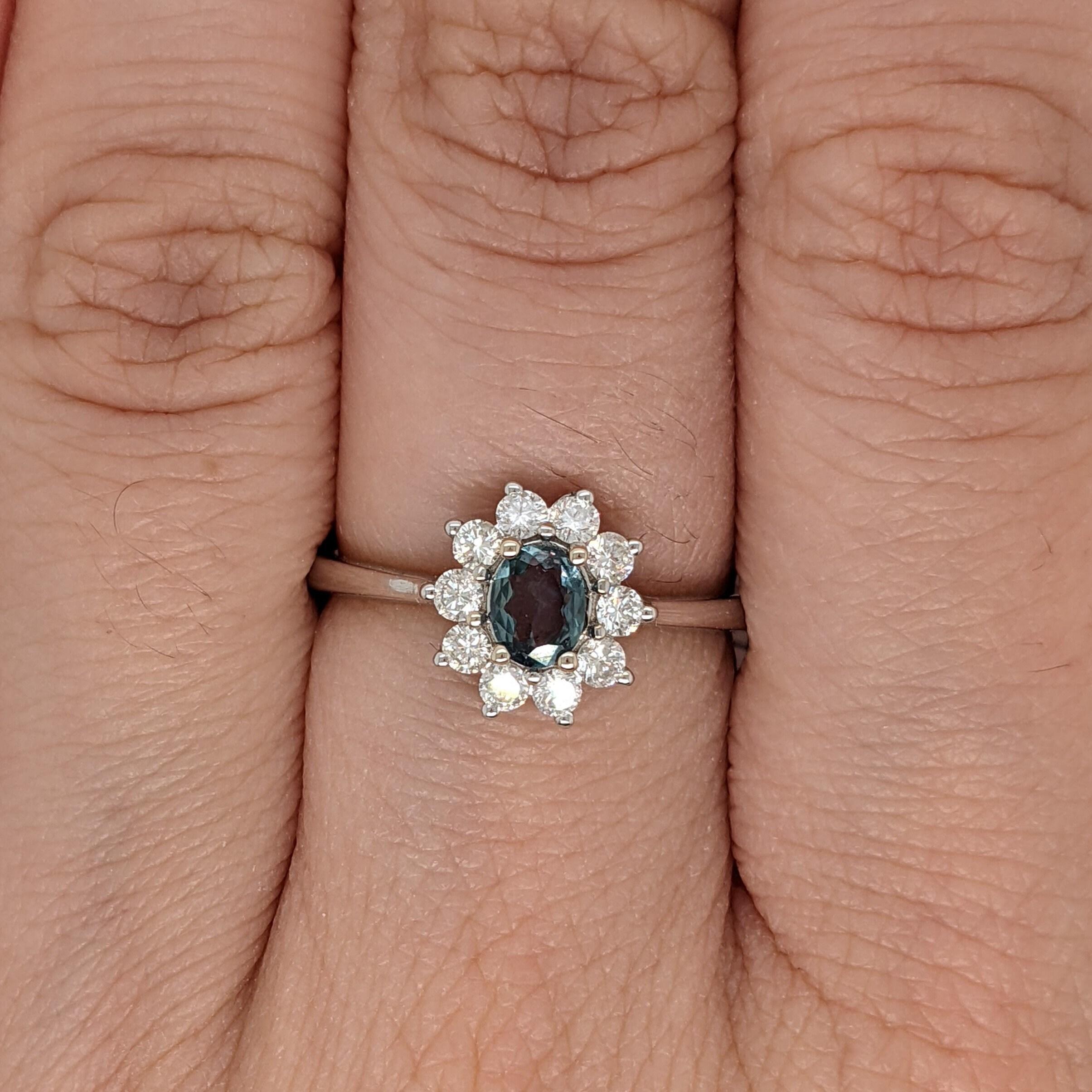 Natural Alexandrite Ring in Solid 14K White Gold with Natural Diamonds Oval 5x4 1