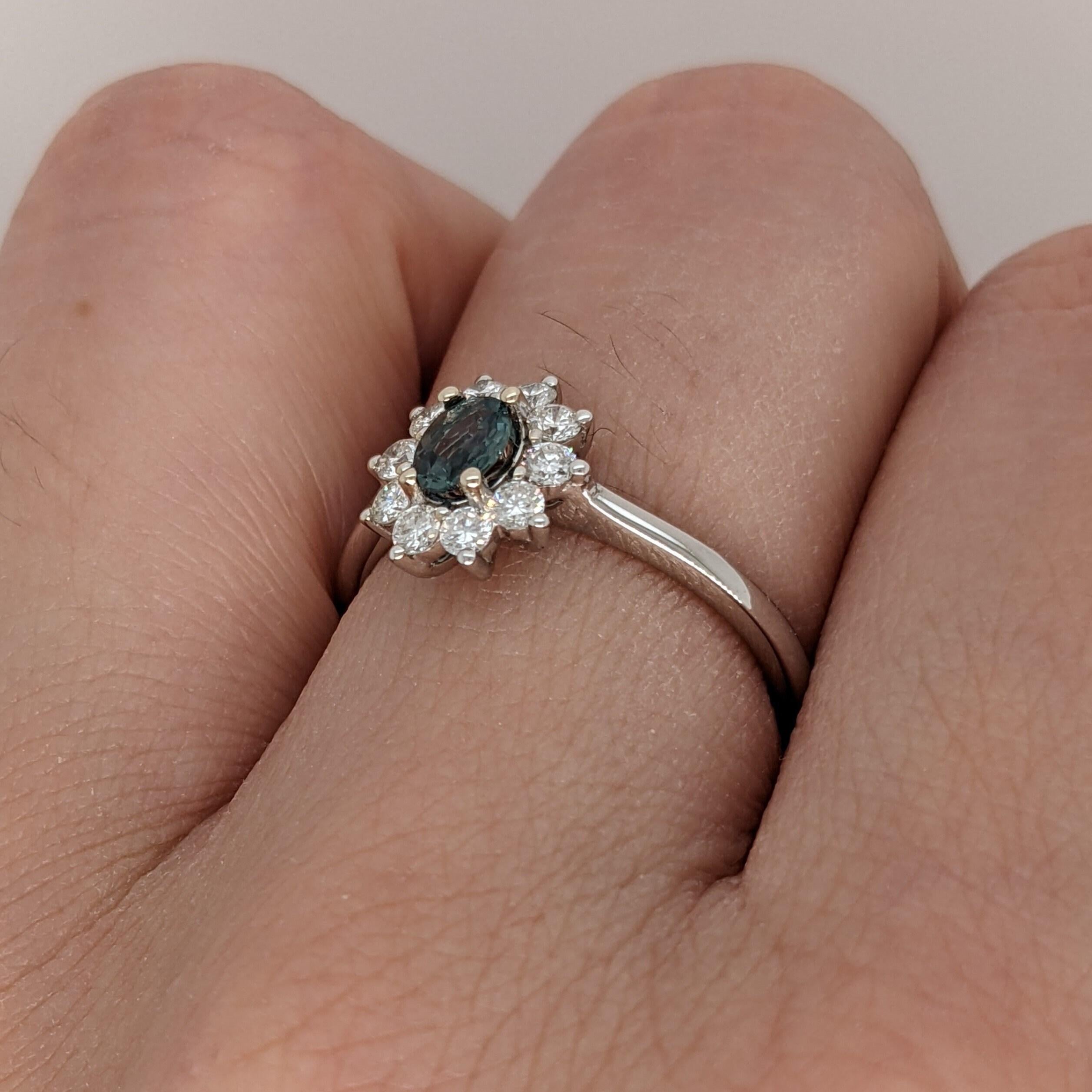 Natural Alexandrite Ring in Solid 14K White Gold with Natural Diamonds Oval 5x4 2
