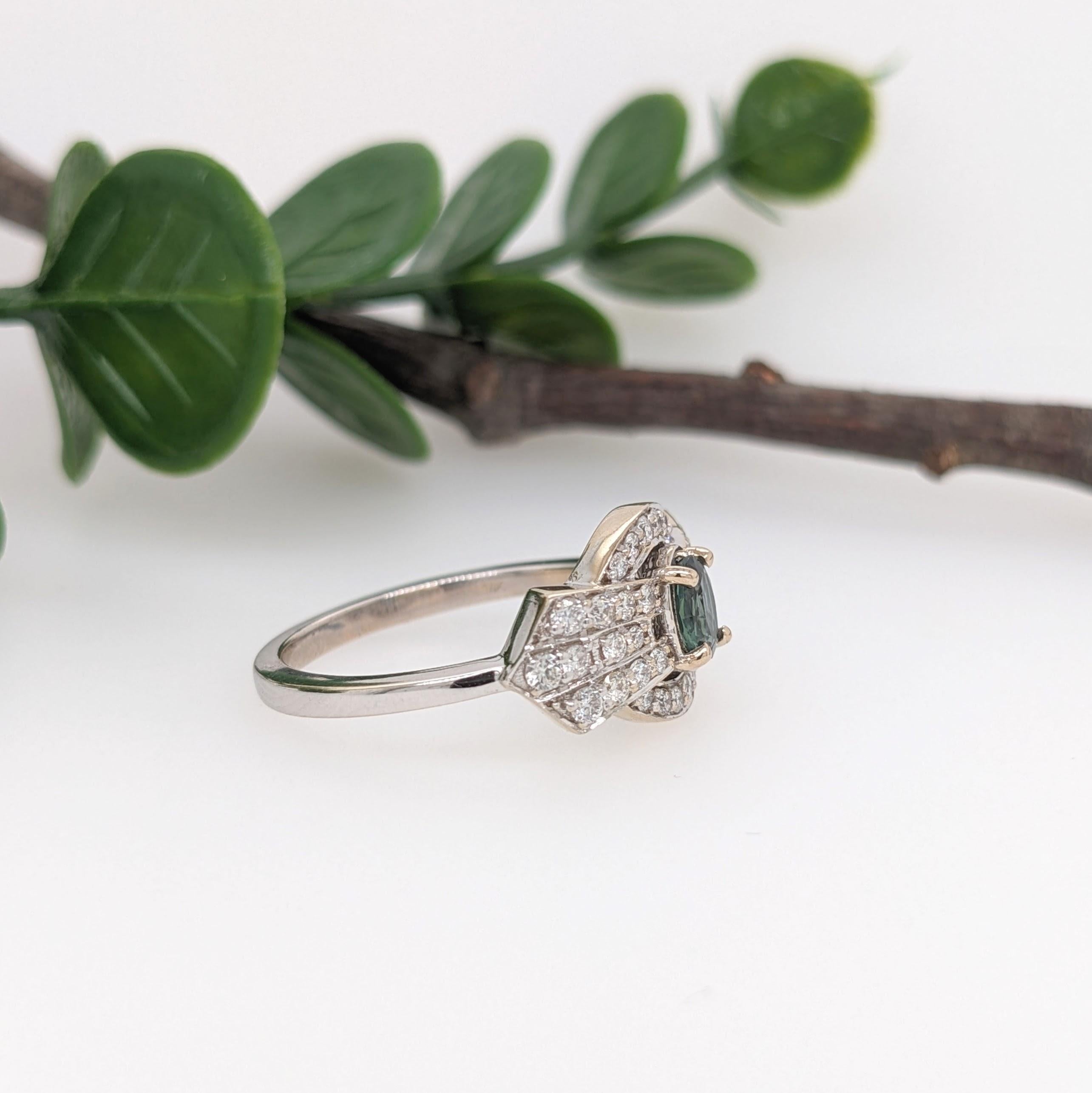 Oval Cut Natural Alexandrite Ring w Diamond Accents in Solid 14k White Gold Oval 6x4mm