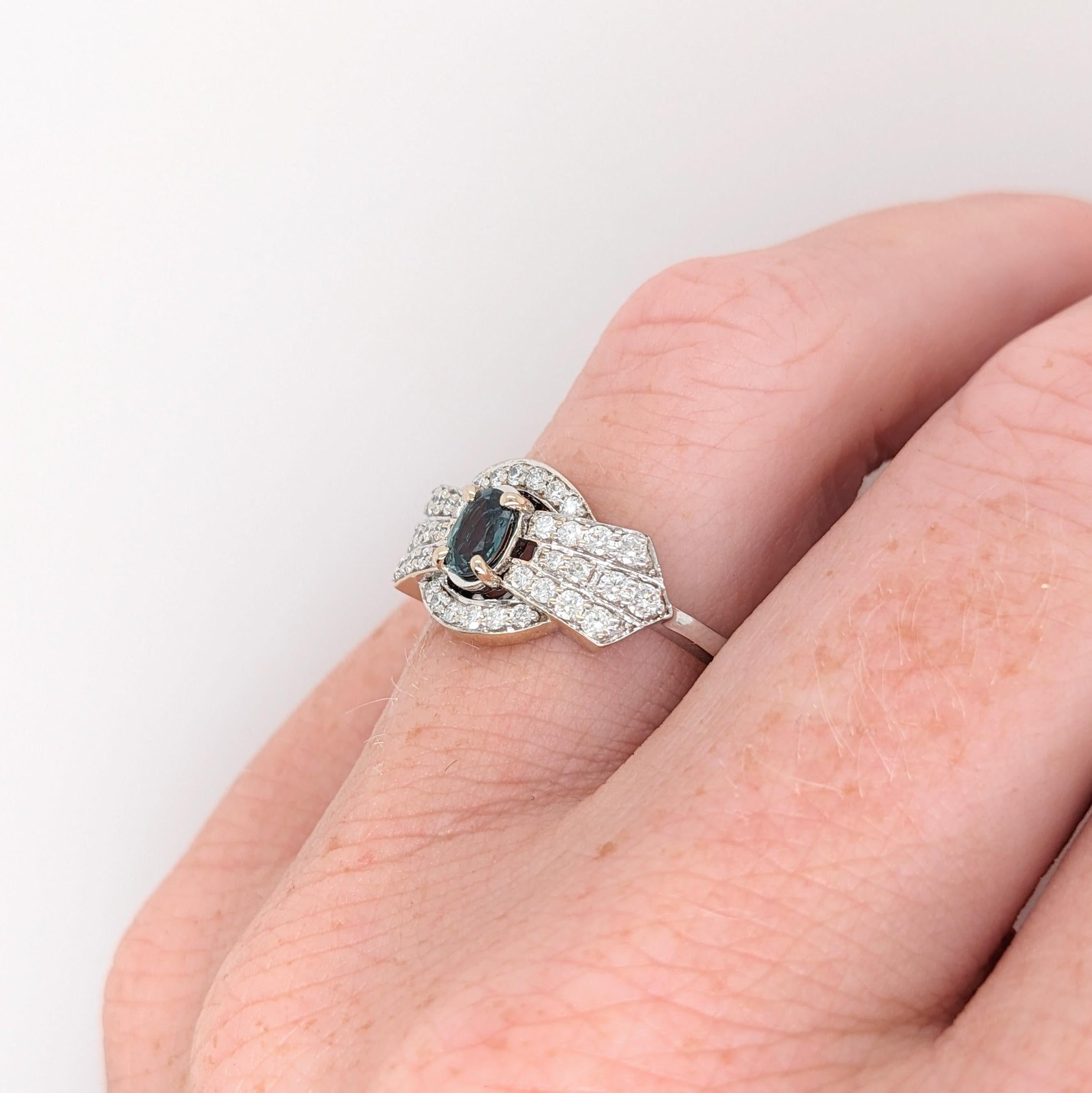 Natural Alexandrite Ring w Diamond Accents in Solid 14k White Gold Oval 6x4mm 2
