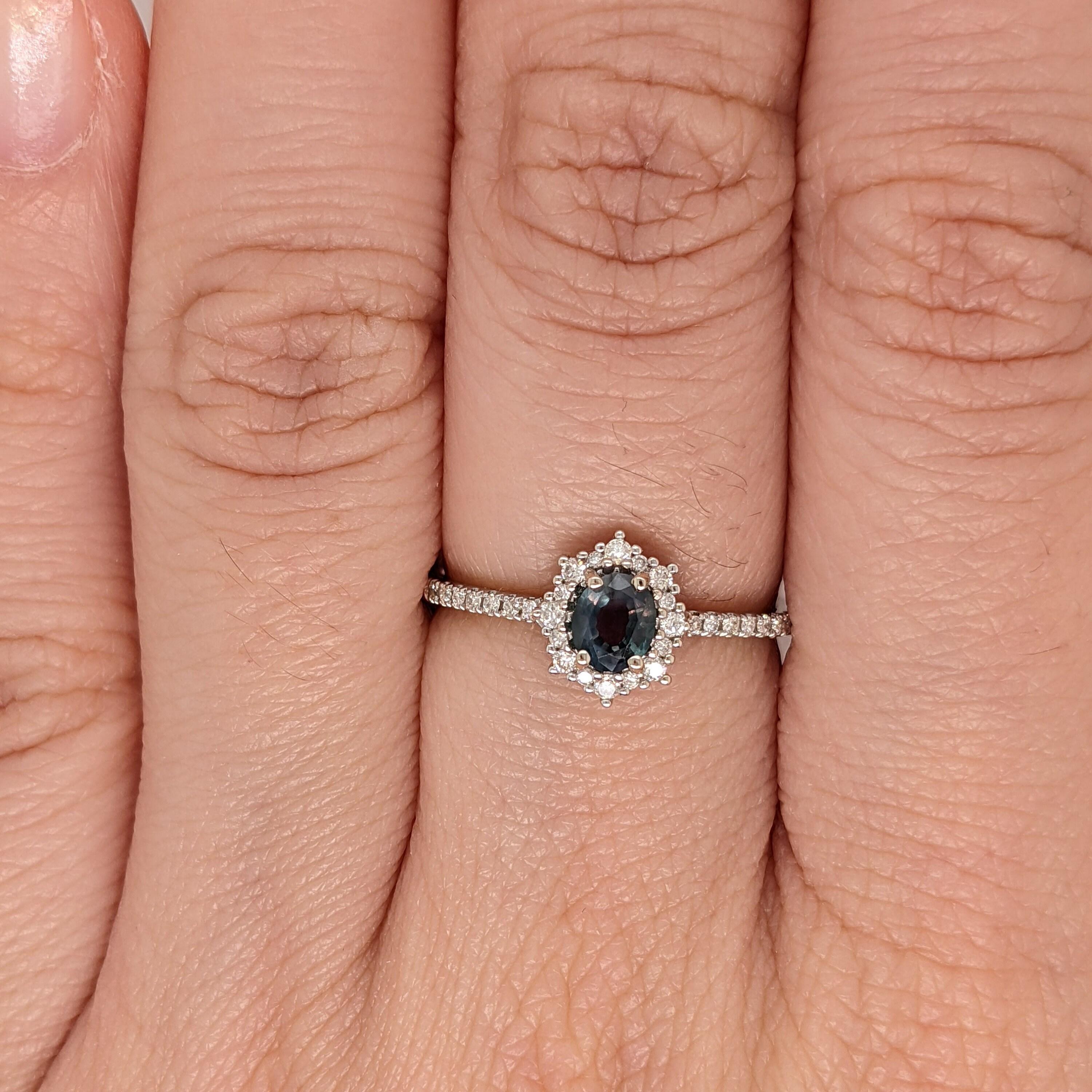 Natural Alexandrite Ring w Diamond Halo in Solid 14k White Gold Oval 5x3.5mm In New Condition For Sale In Columbus, OH