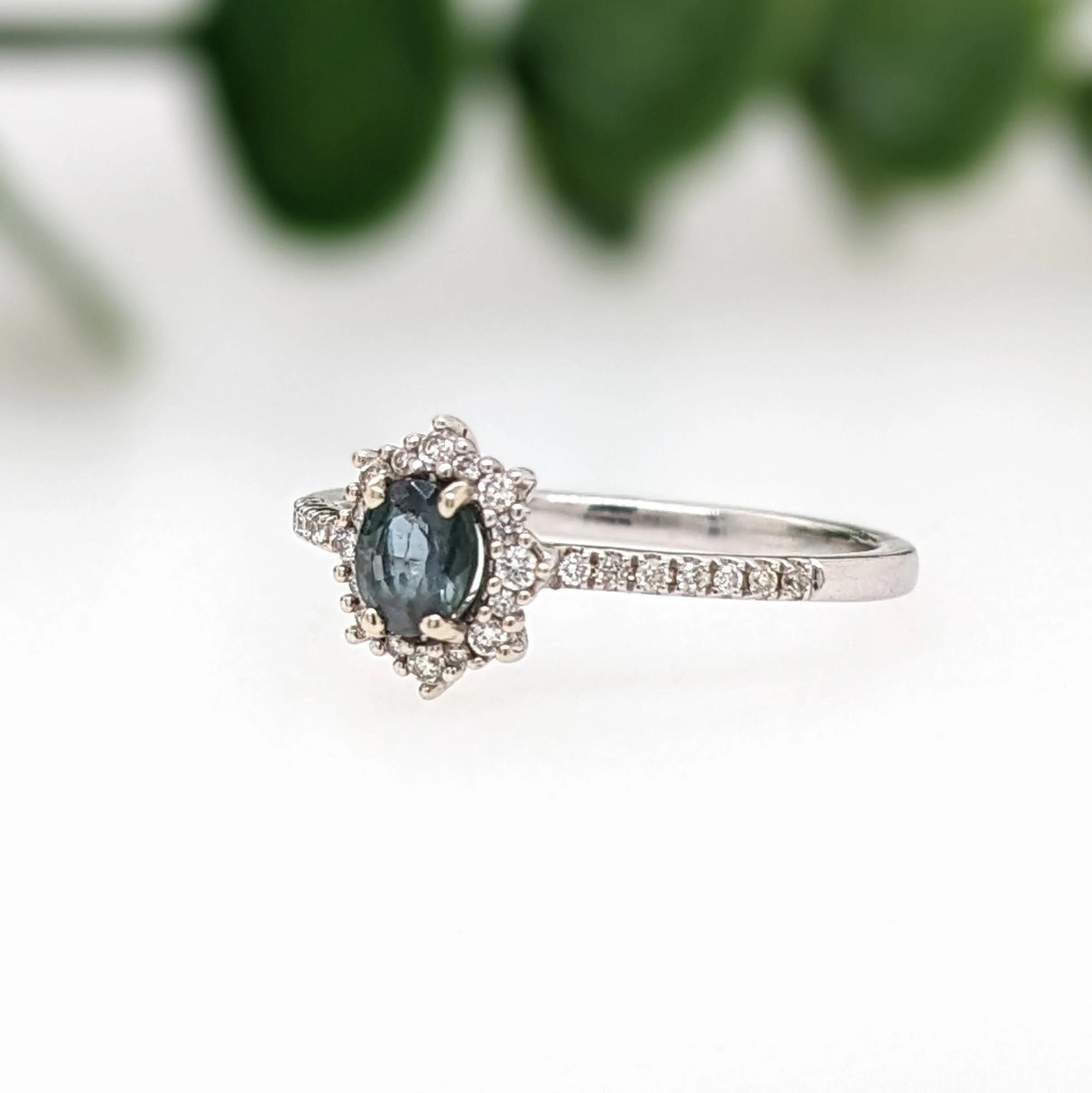 Natural Alexandrite Ring w Diamond Halo in Solid 14k White Gold Oval 5x3.5mm For Sale 2